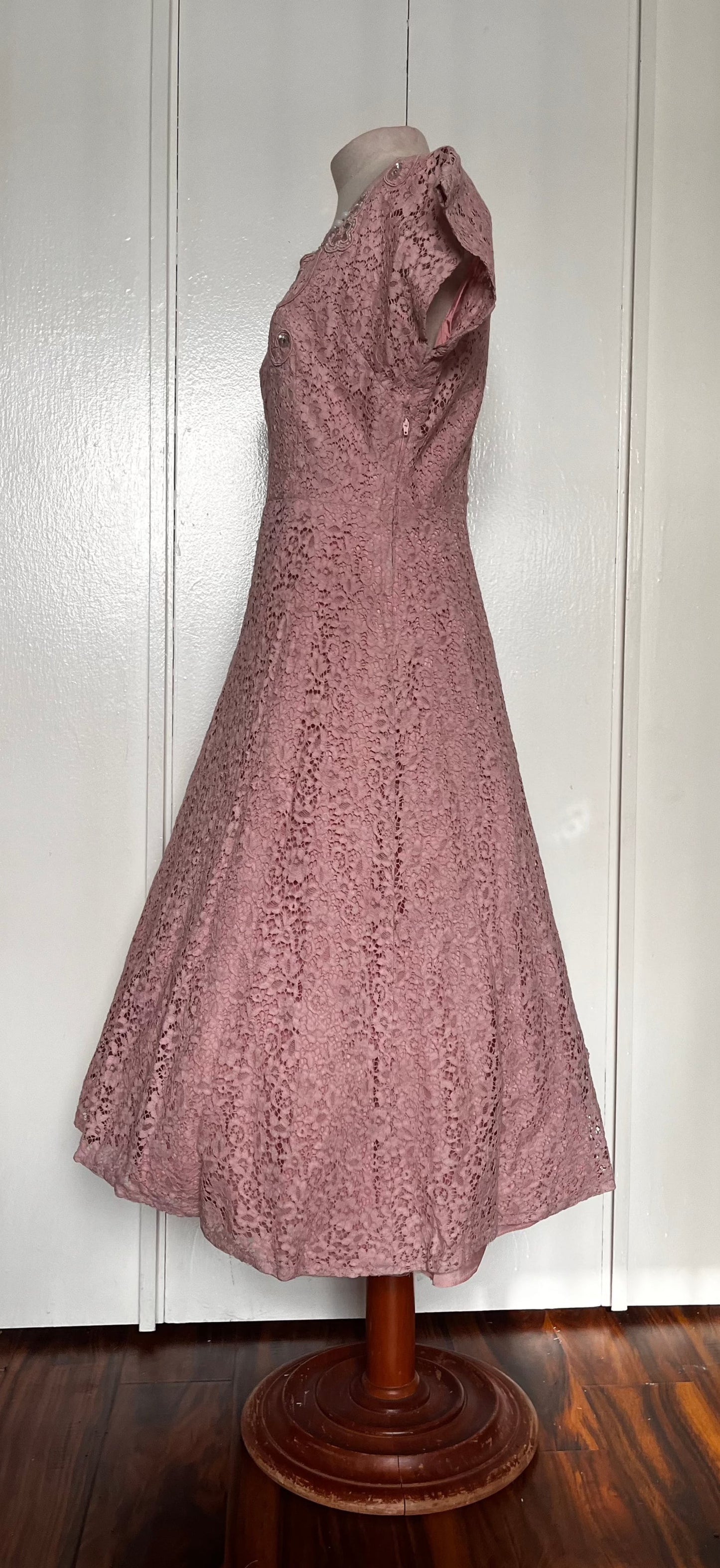 Vintage 1950's Pink Lace and Sequin Embellished Fit n Flare Dress