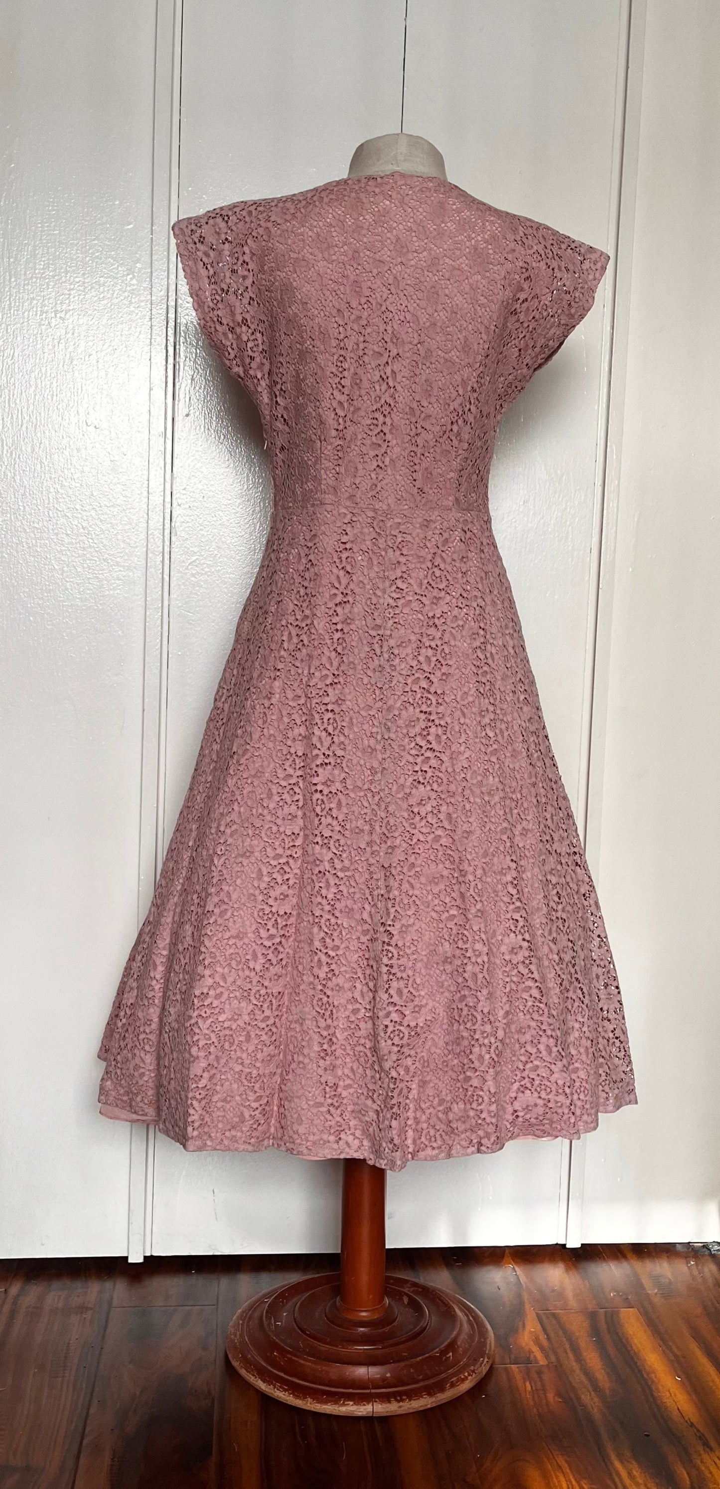 Vintage 1950's Pink Lace and Sequin Embellished Fit n Flare Dress