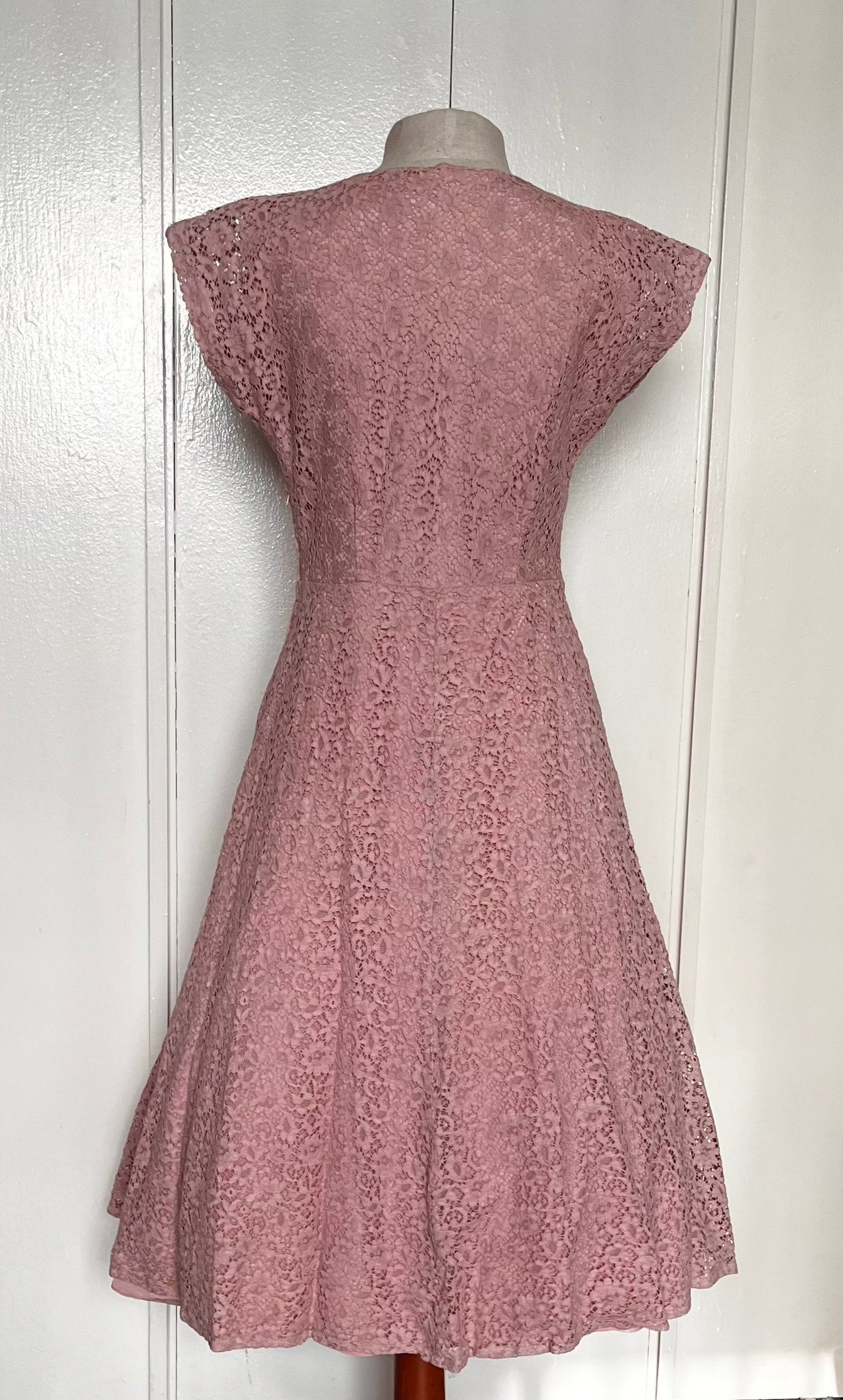 Vintage 1950's Pink Lace and Sequin Embellished Fit n Flare Dress