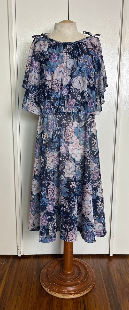 Vintage 1970's Blue Roses Midi Dress