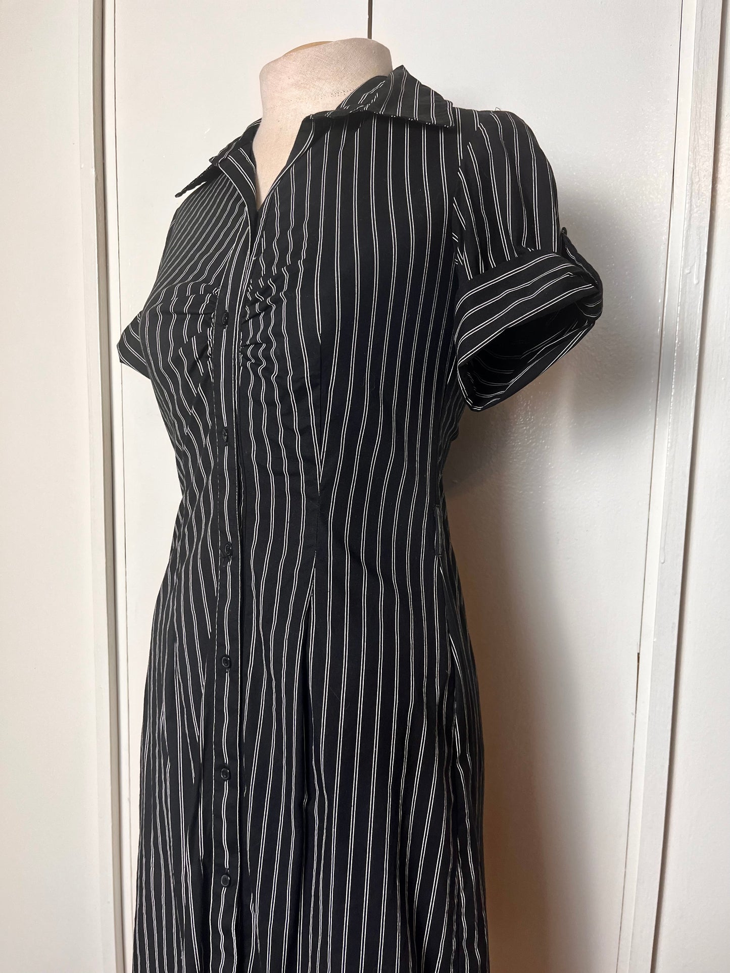 Vintage Y2K "Byer California IZ" Black Pinstripe Button-Front Mini Dress