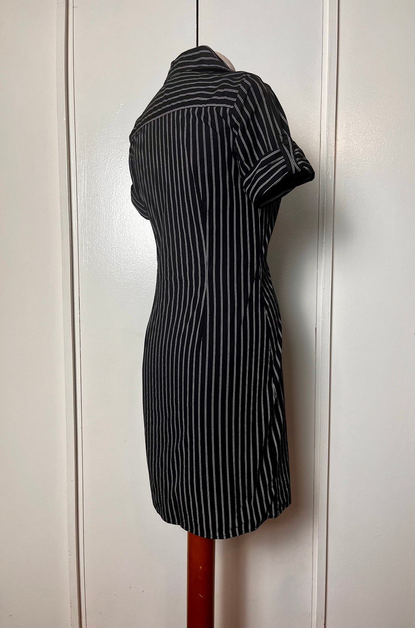 Vintage Y2K "Byer California IZ" Black Pinstripe Button-Front Mini Dress