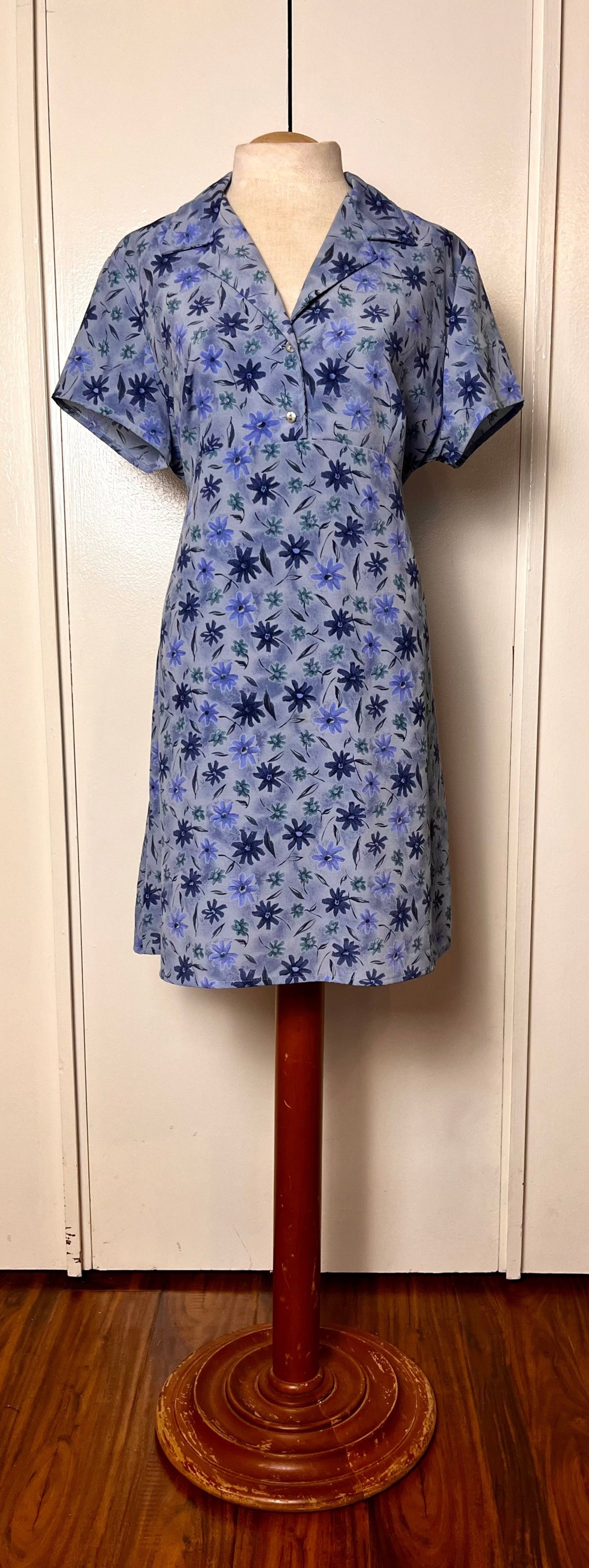 Vintage 1990's "No Boundaries" Blue Floral Button-Front Mini Dress