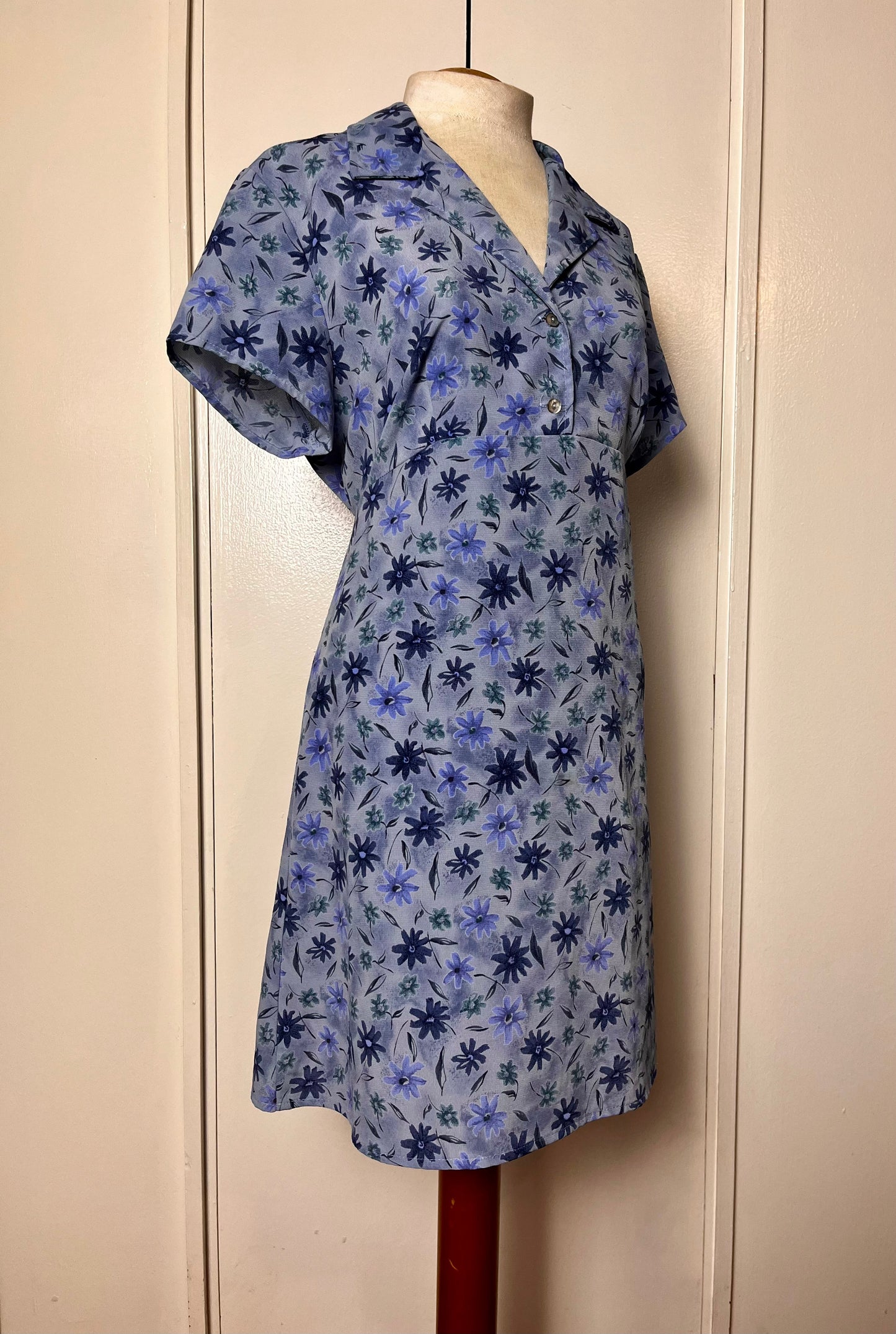 Vintage 1990's "No Boundaries" Blue Floral Button-Front Mini Dress