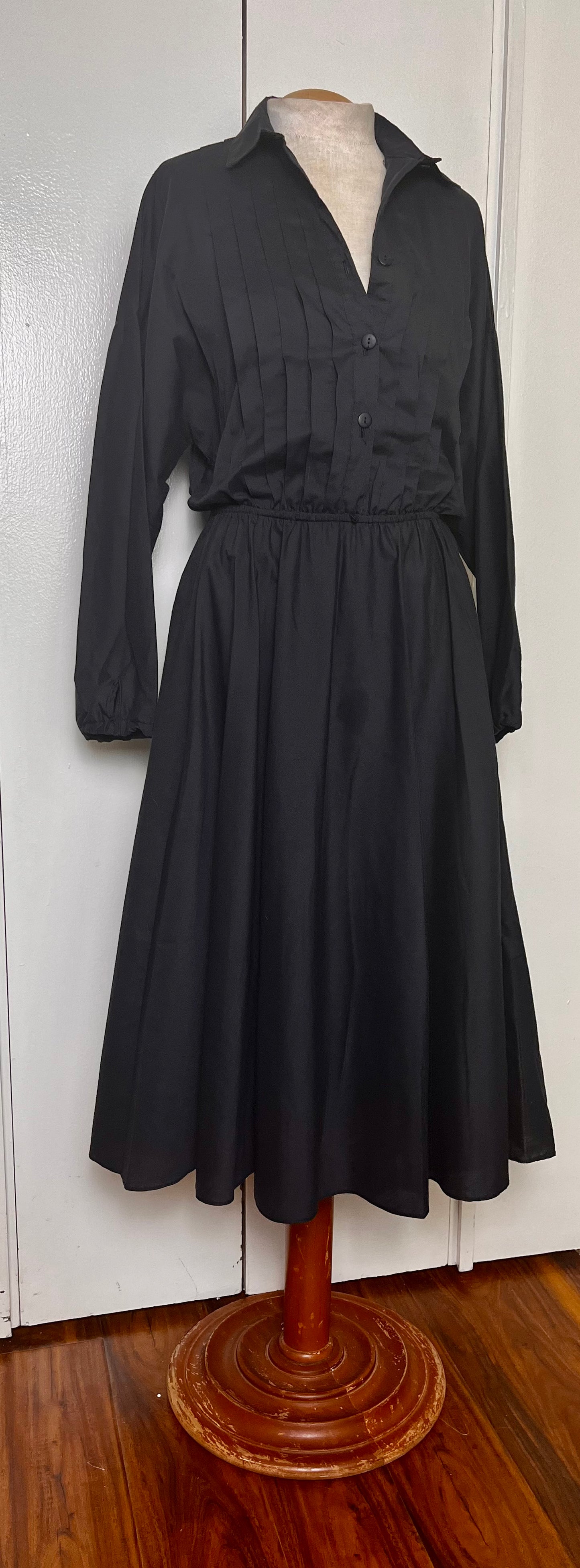 Vintage 1980's does 50's "Kay Brandon"  Black Pleated Midi Dress