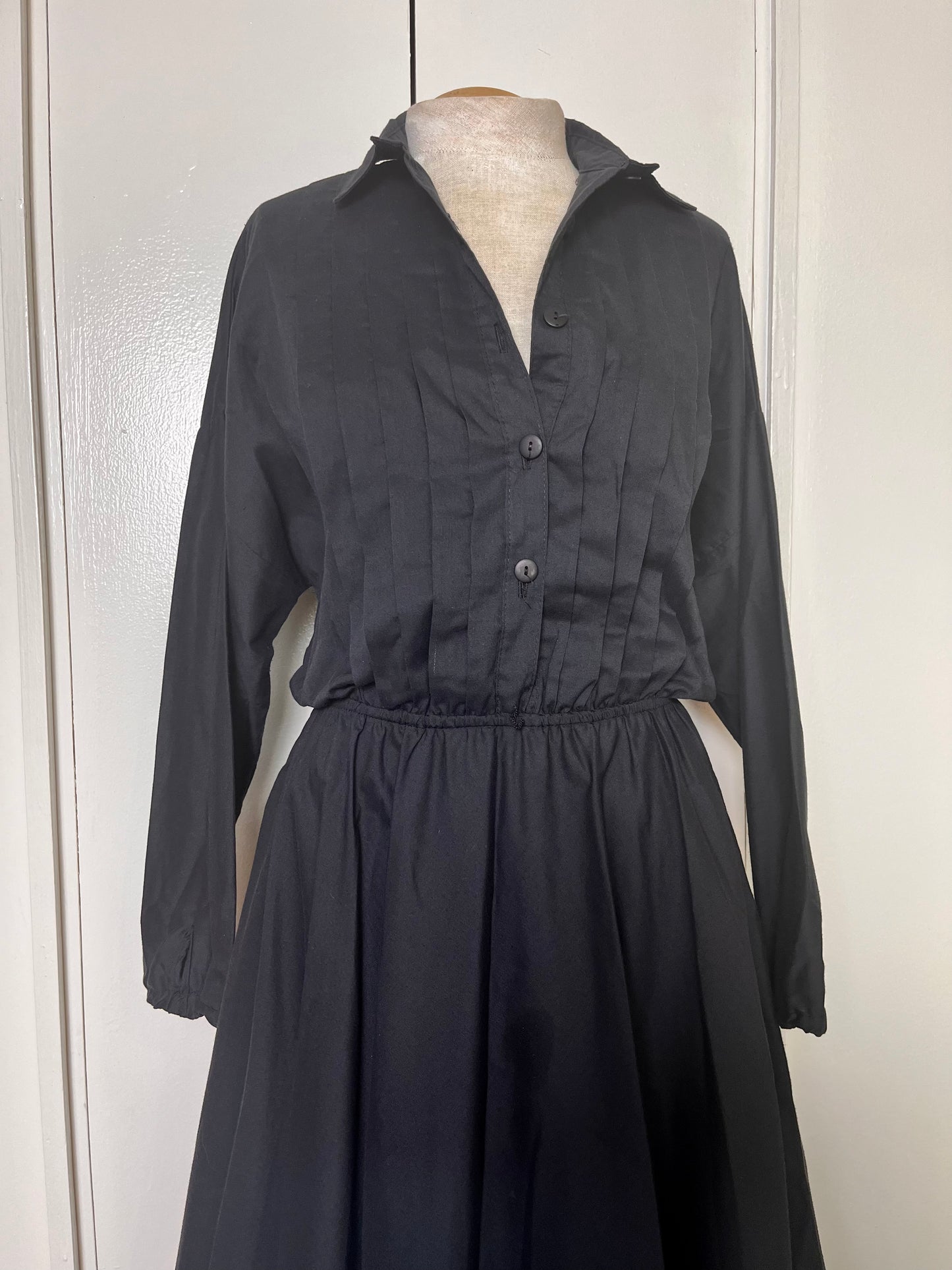 Vintage 1980's does 50's "Kay Brandon"  Black Pleated Midi Dress