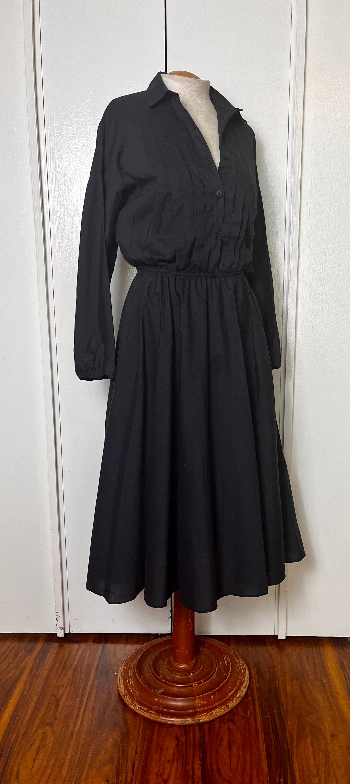 Vintage 1980's does 50's "Kay Brandon"  Black Pleated Midi Dress