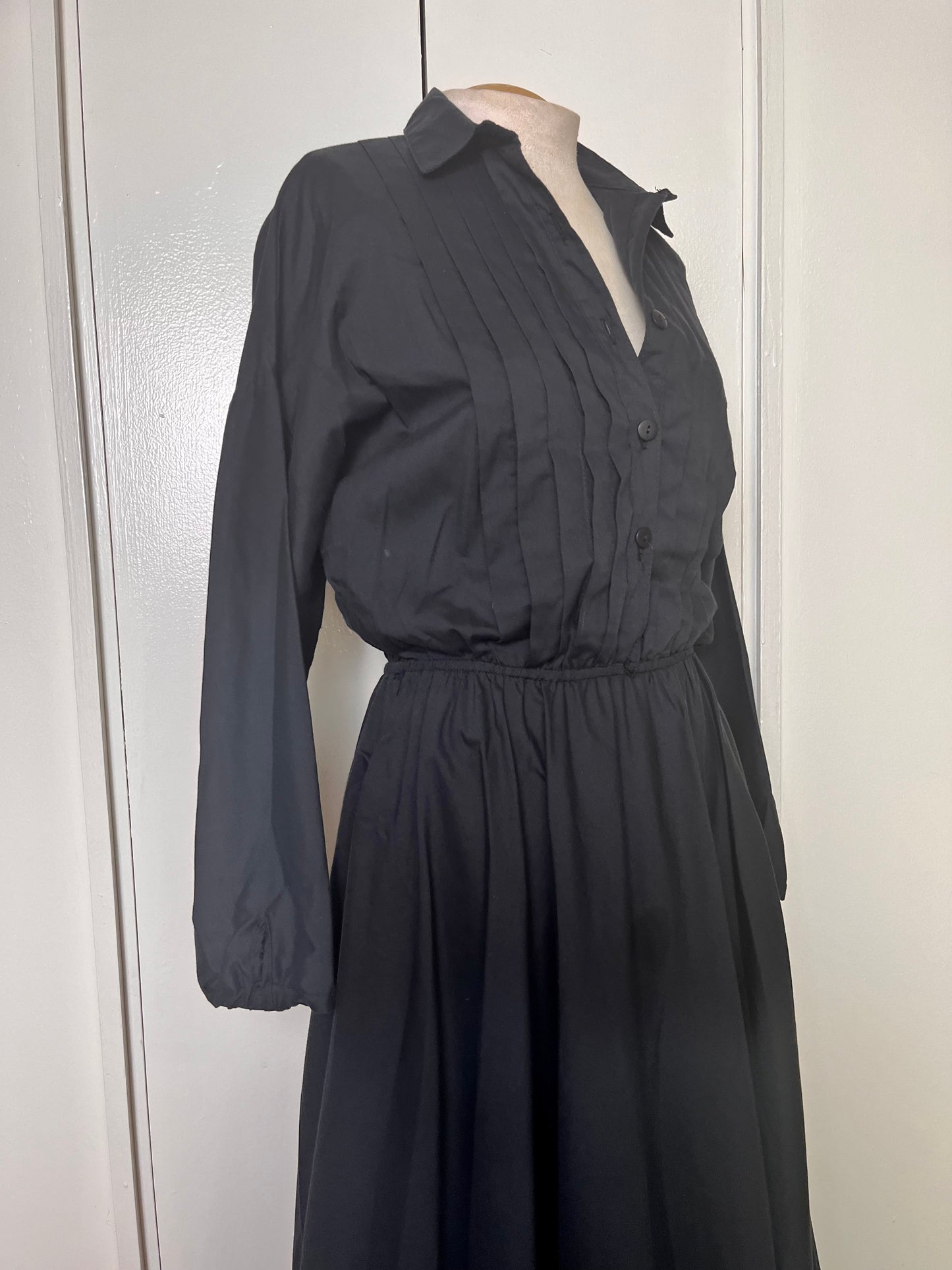 Vintage 1980's does 50's "Kay Brandon"  Black Pleated Midi Dress