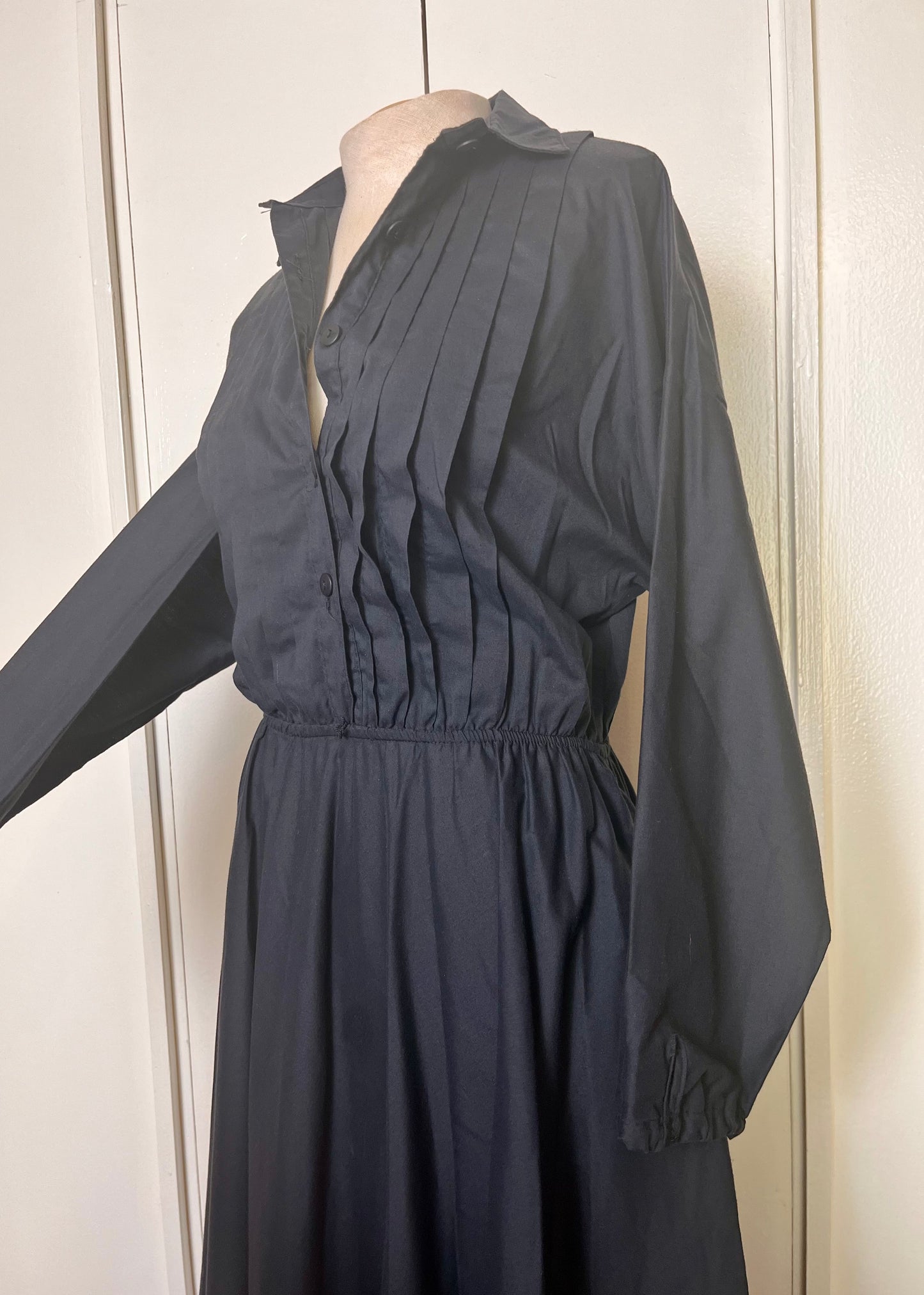 Vintage 1980's does 50's "Kay Brandon"  Black Pleated Midi Dress