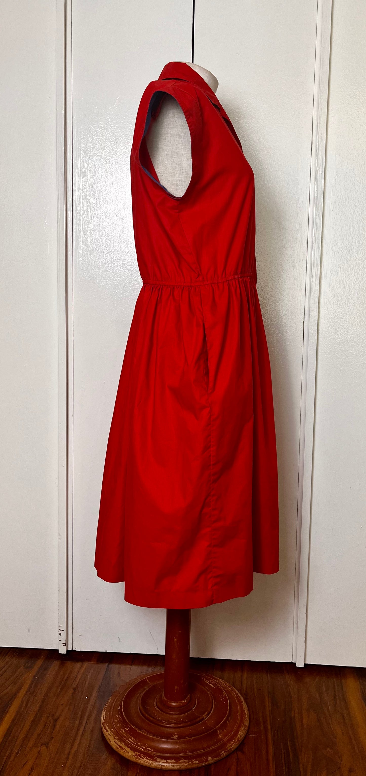 Vintage 1980's Red & Blue Button-Front Vented Day Dress