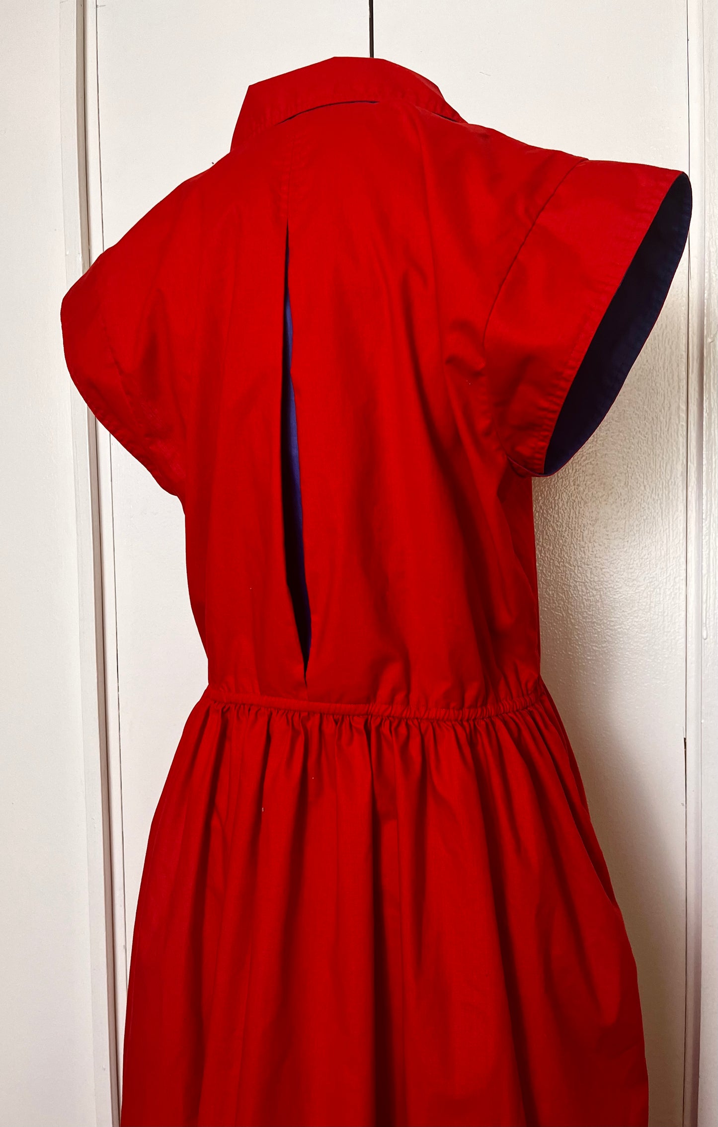 Vintage 1980's Red & Blue Button-Front Vented Day Dress