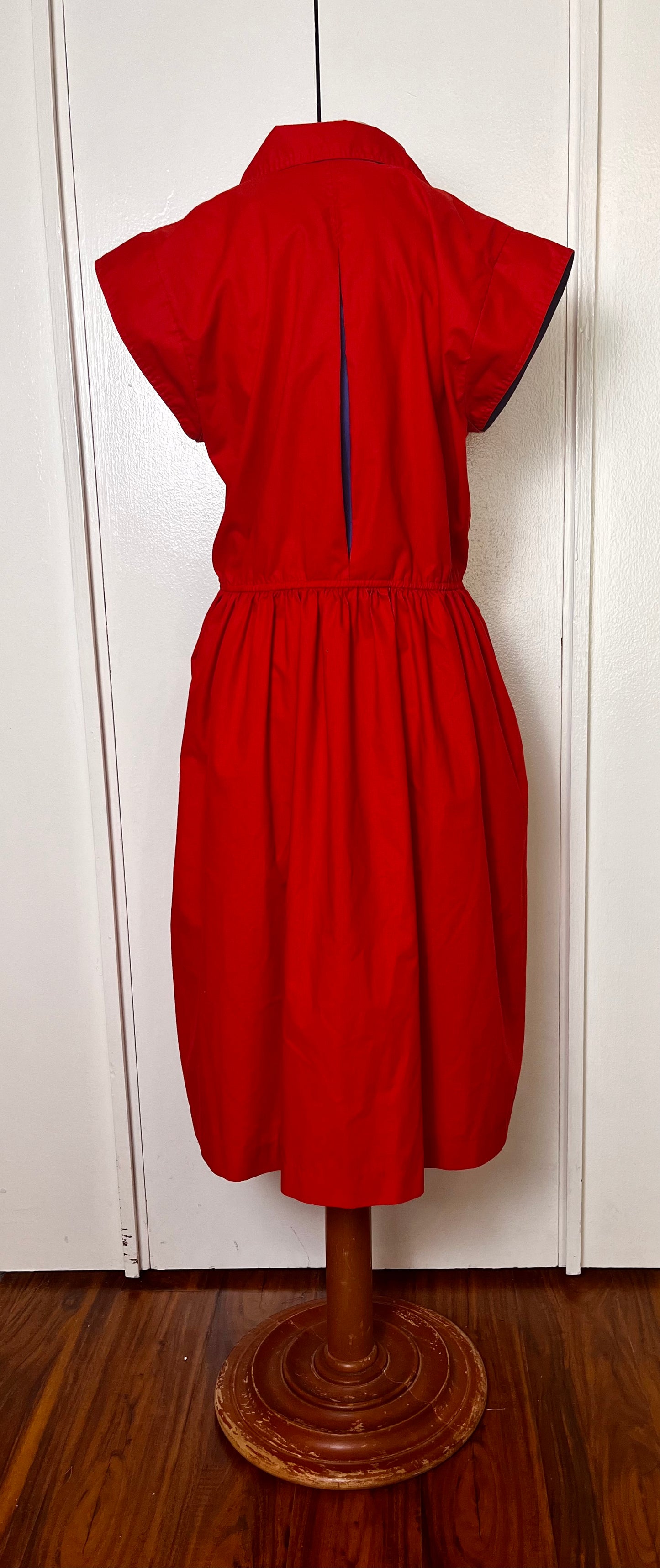 Vintage 1980's Red & Blue Button-Front Vented Day Dress