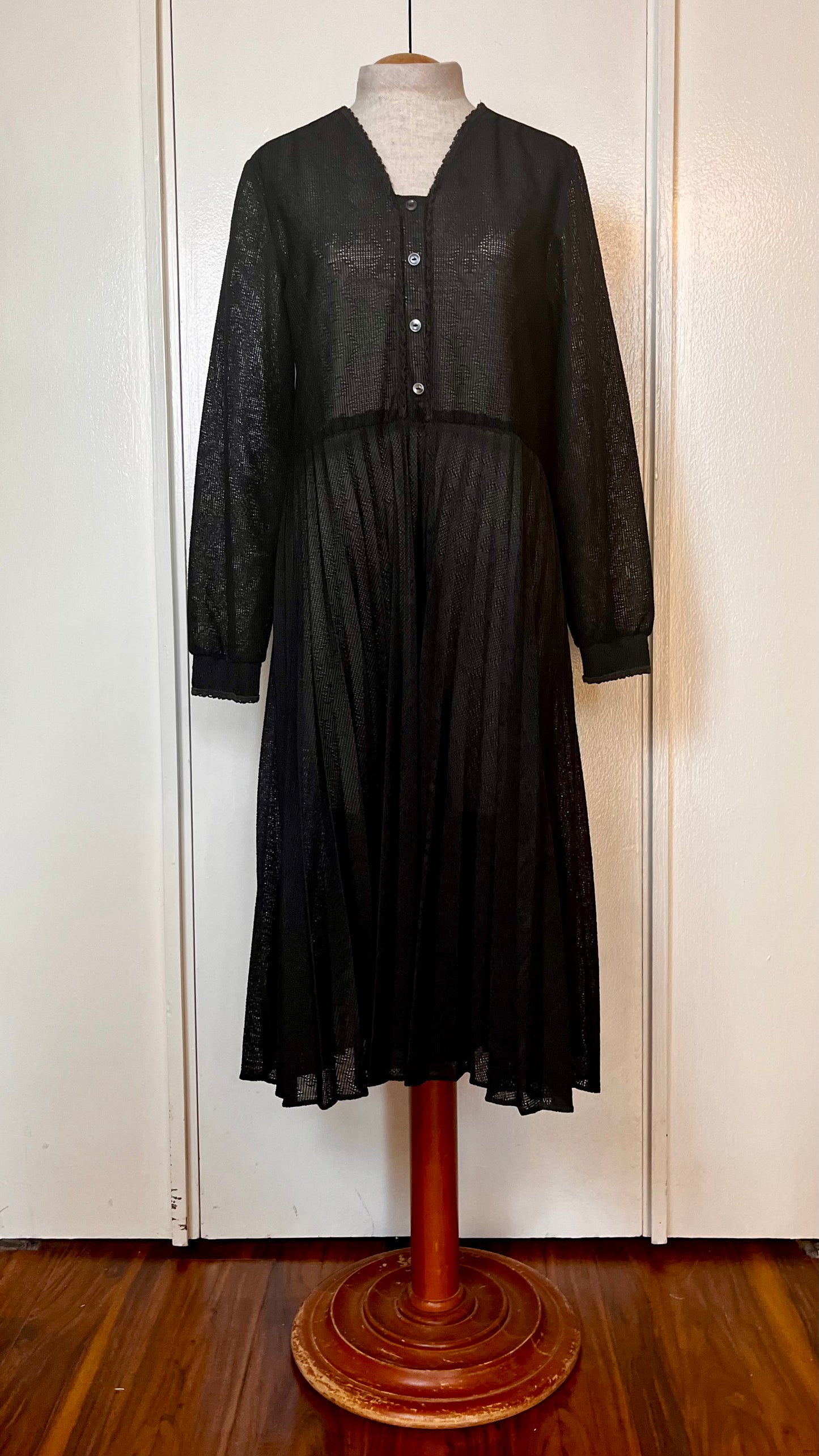 Vintage 1970’s "Montgomery Ward" Black Mesh Midi Dress