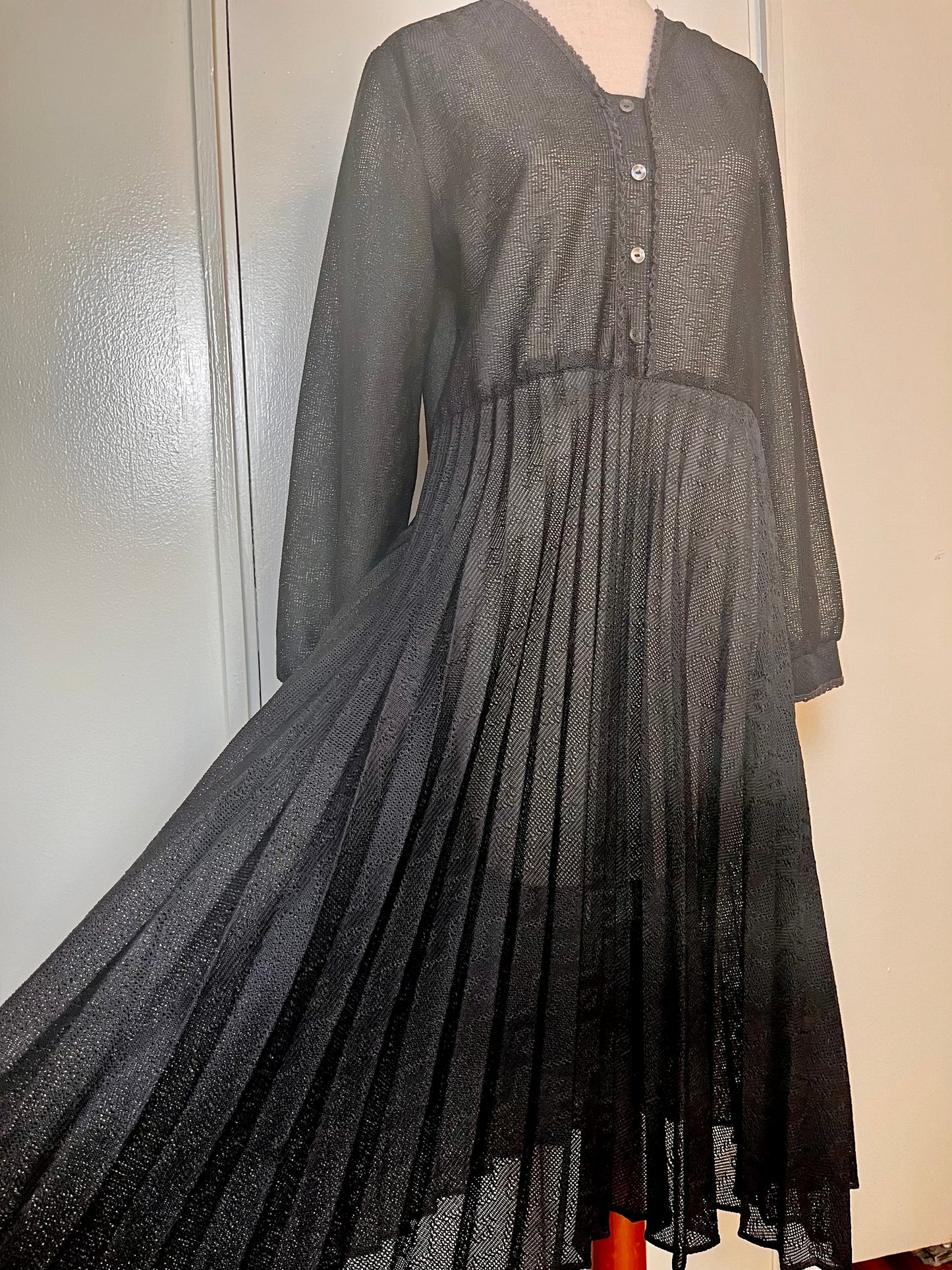 Vintage 1970’s "Montgomery Ward" Black Mesh Midi Dress