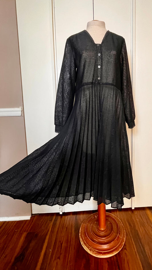 Vintage 1970’s "Montgomery Ward" Black Mesh Midi Dress