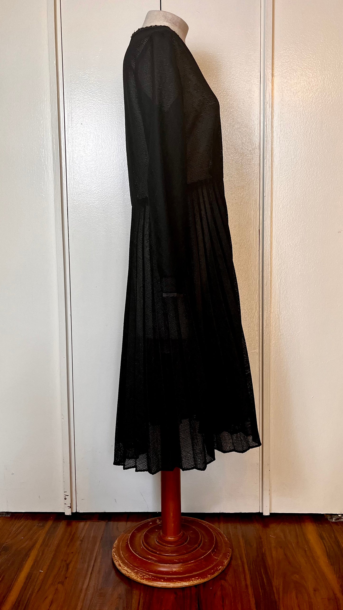 Vintage 1970’s "Montgomery Ward" Black Mesh Midi Dress