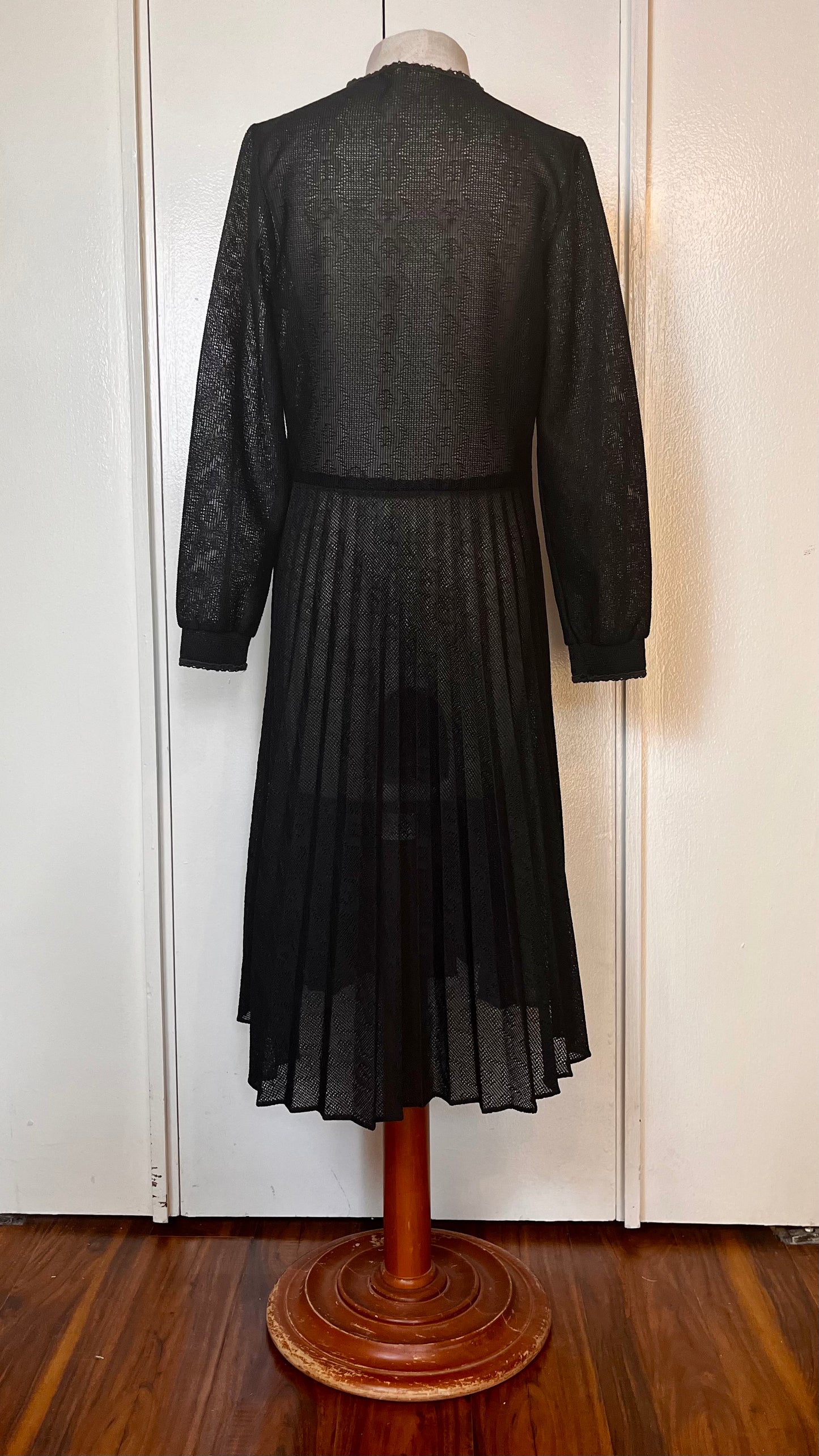 Vintage 1970’s "Montgomery Ward" Black Mesh Midi Dress