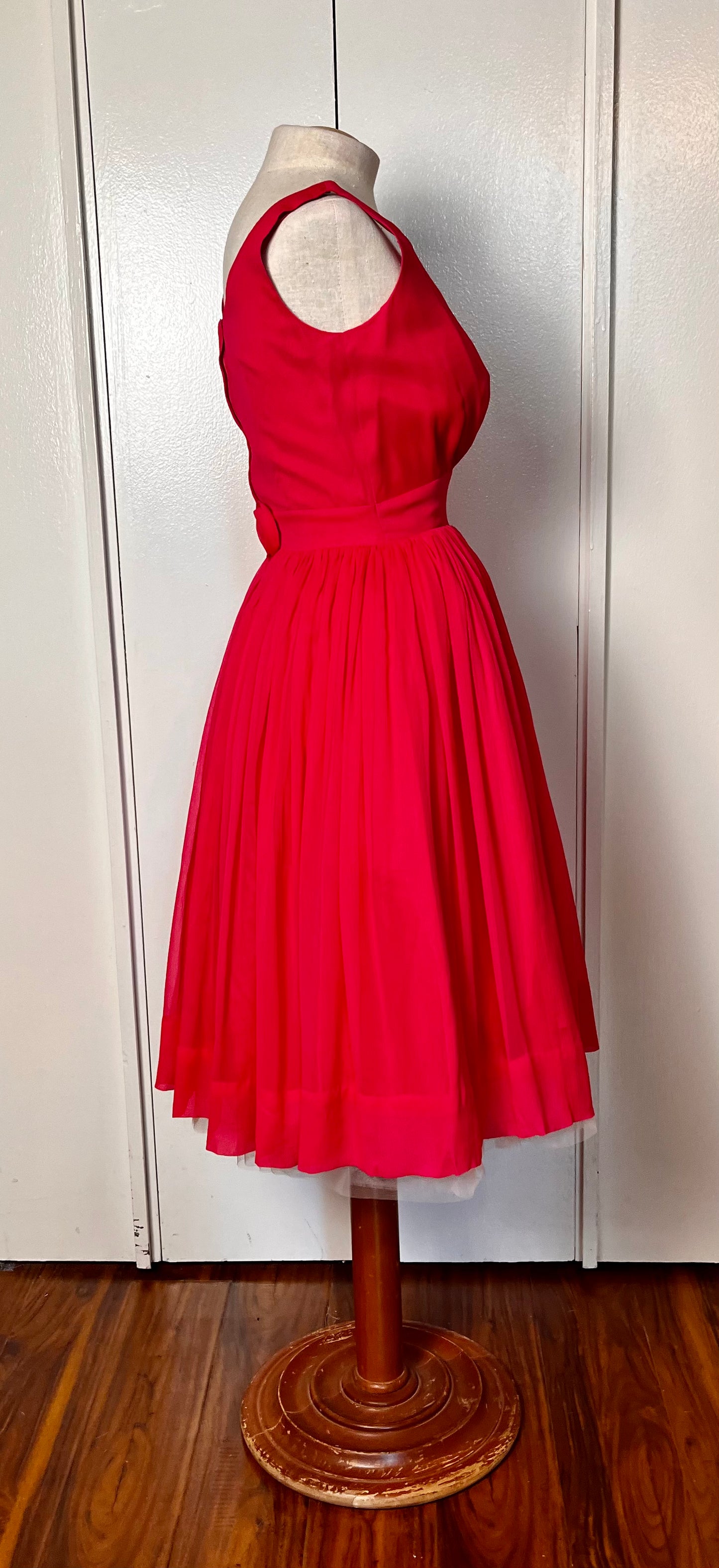 Vintage 1950’s "Minx Modes" Hot Pink Silk Chiffon with Rosettes Party Dress