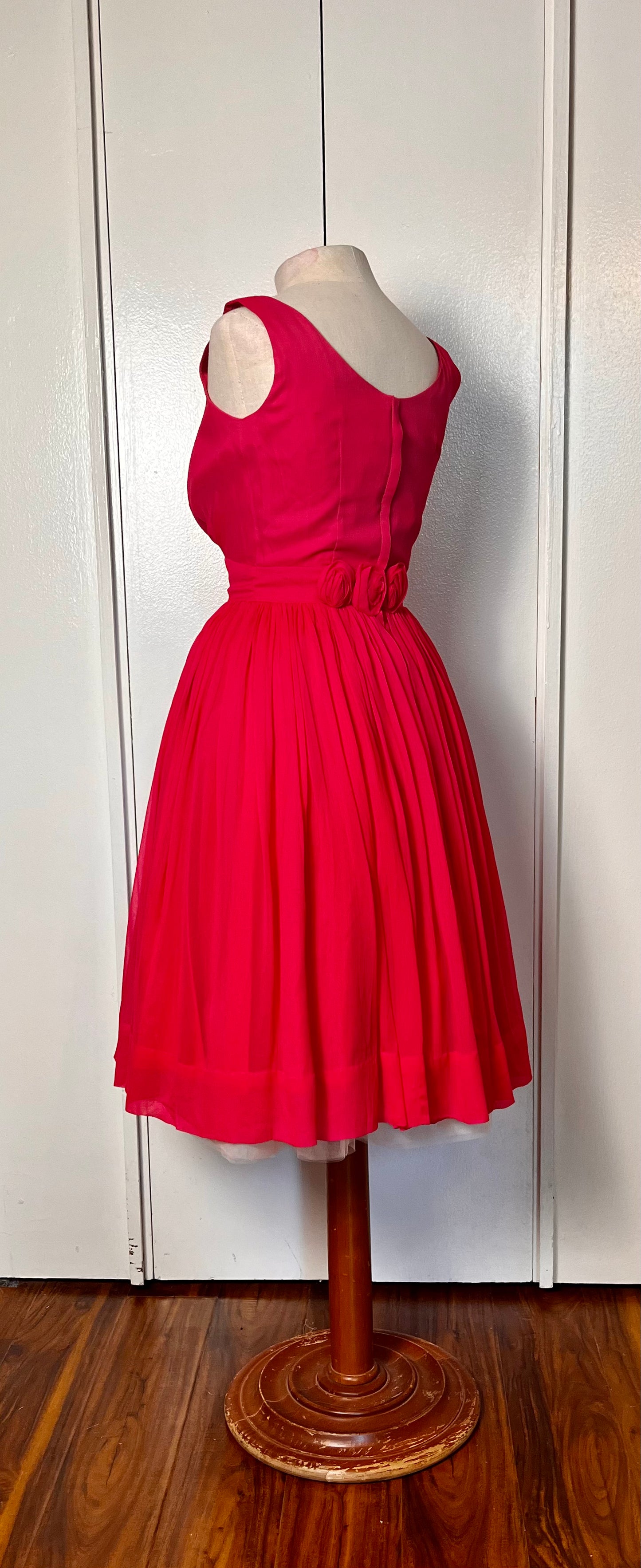 Vintage 1950’s "Minx Modes" Hot Pink Silk Chiffon with Rosettes Party Dress