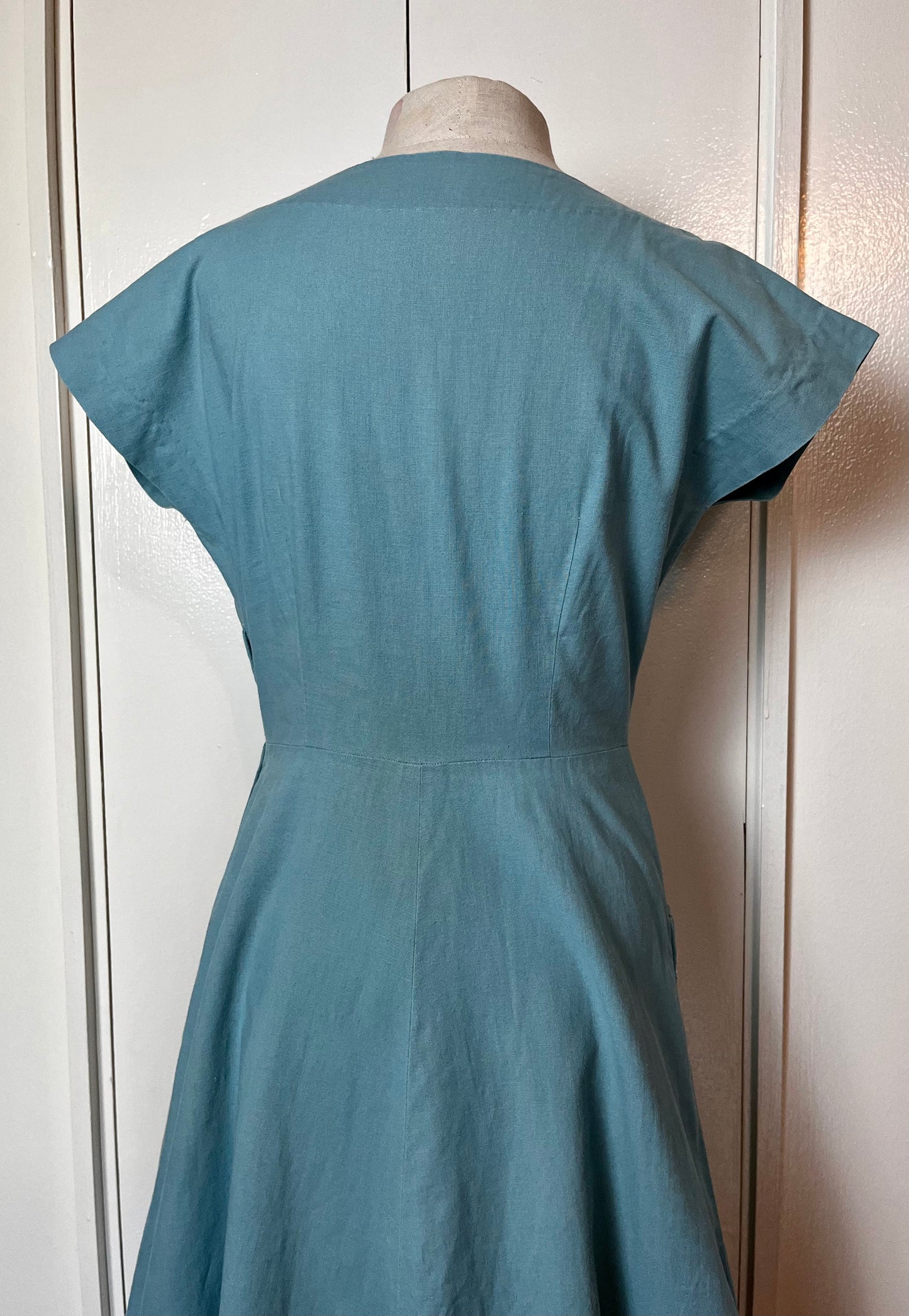 Vintage 1940’s Hand-Embroidered Cerulean Blue Day Dress