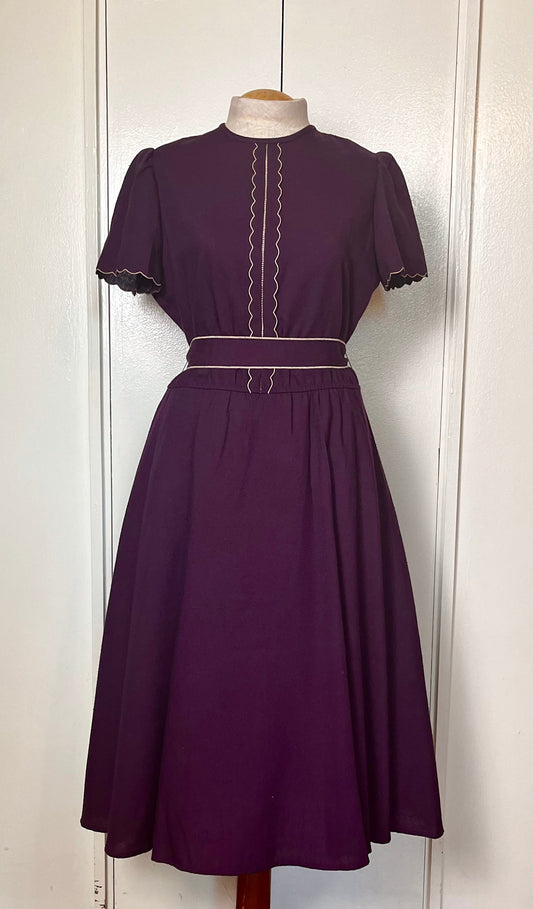 Vintage 1970's does 50's "Leslie Fay" Purple Fit n Flare Midi Dress with Belt