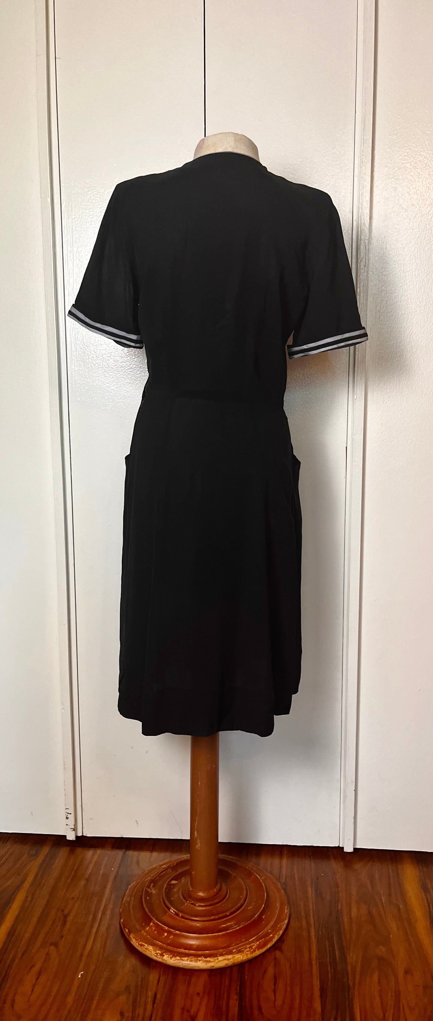 Vintage 1950's "Jane Arden" Black and Blue Rayon Midi Dress