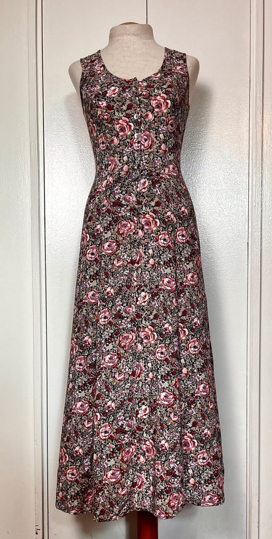 Vintage 1990's "All That Jazz" Cabbage Rose Tie-Back Maxi Dress