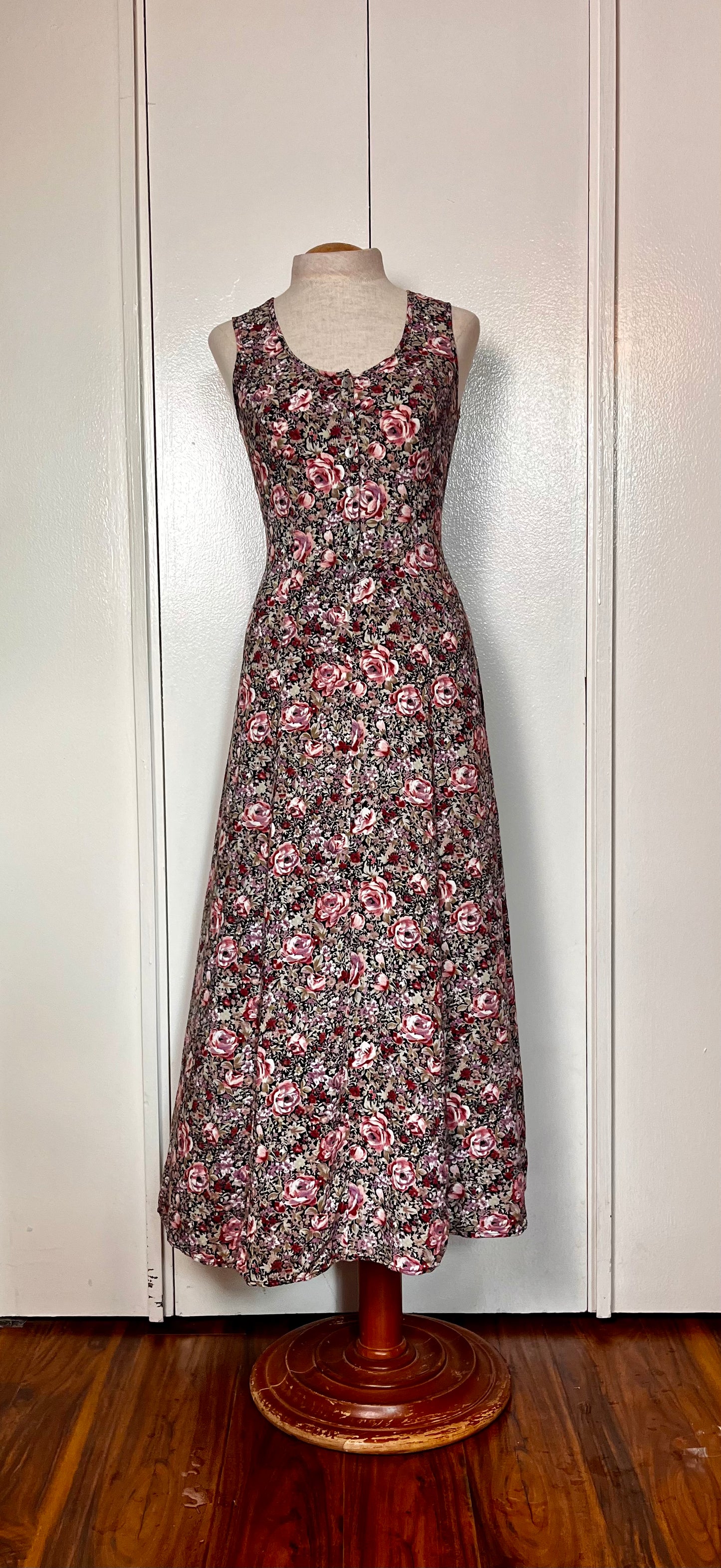 Vintage 1990's "All That Jazz" Cabbage Rose Tie-Back Maxi Dress