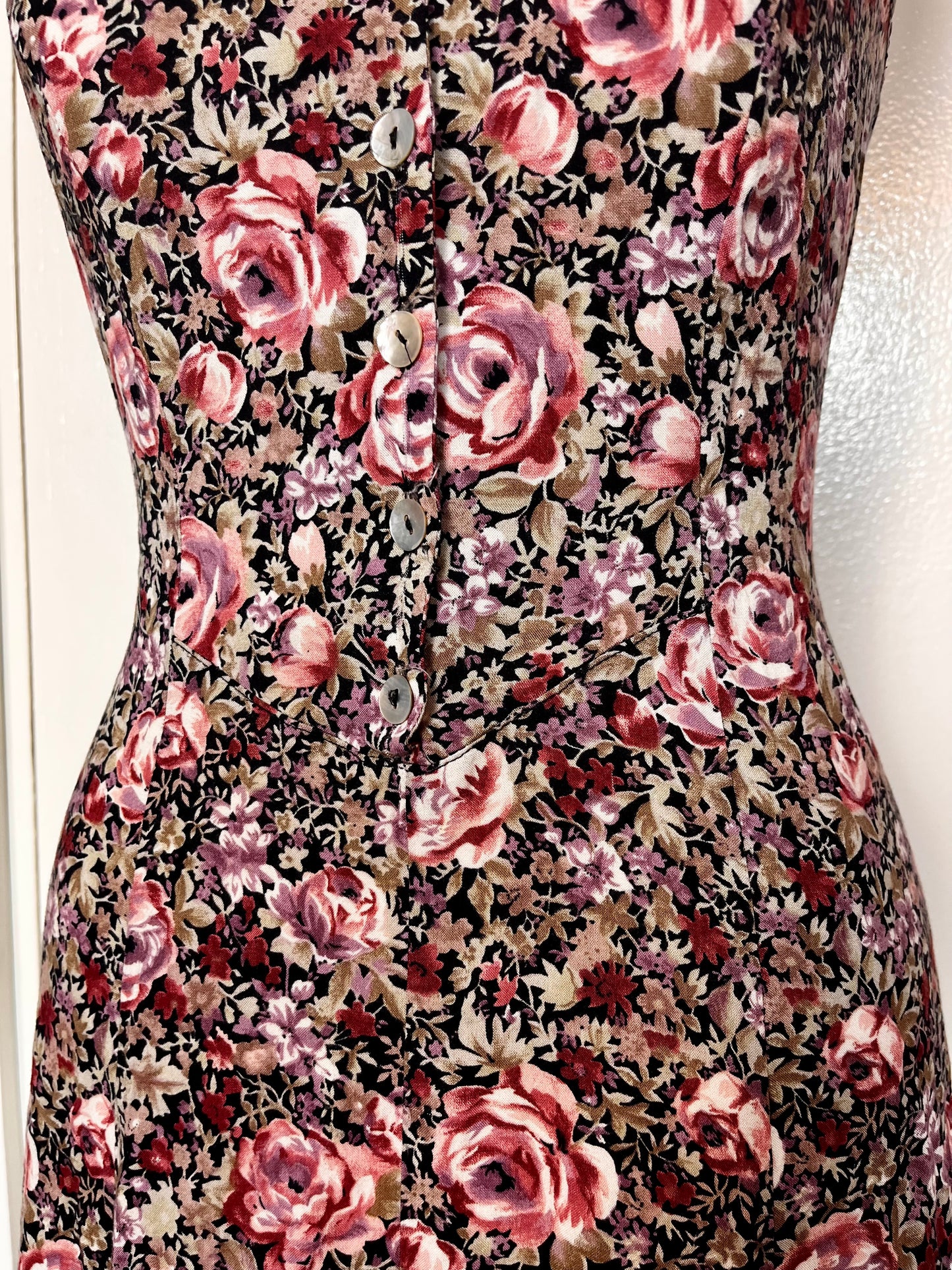 Vintage 1990's "All That Jazz" Cabbage Rose Tie-Back Maxi Dress