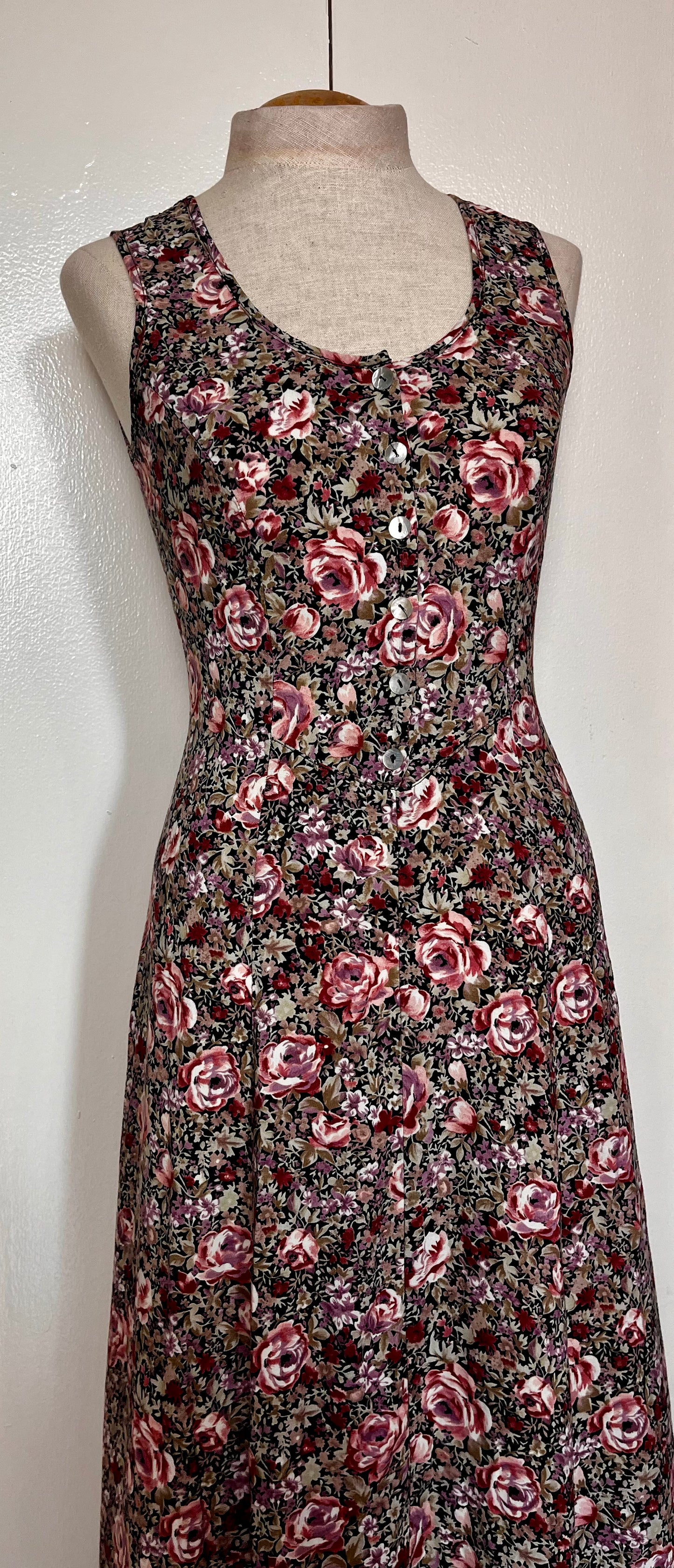 Vintage 1990's "All That Jazz" Cabbage Rose Tie-Back Maxi Dress