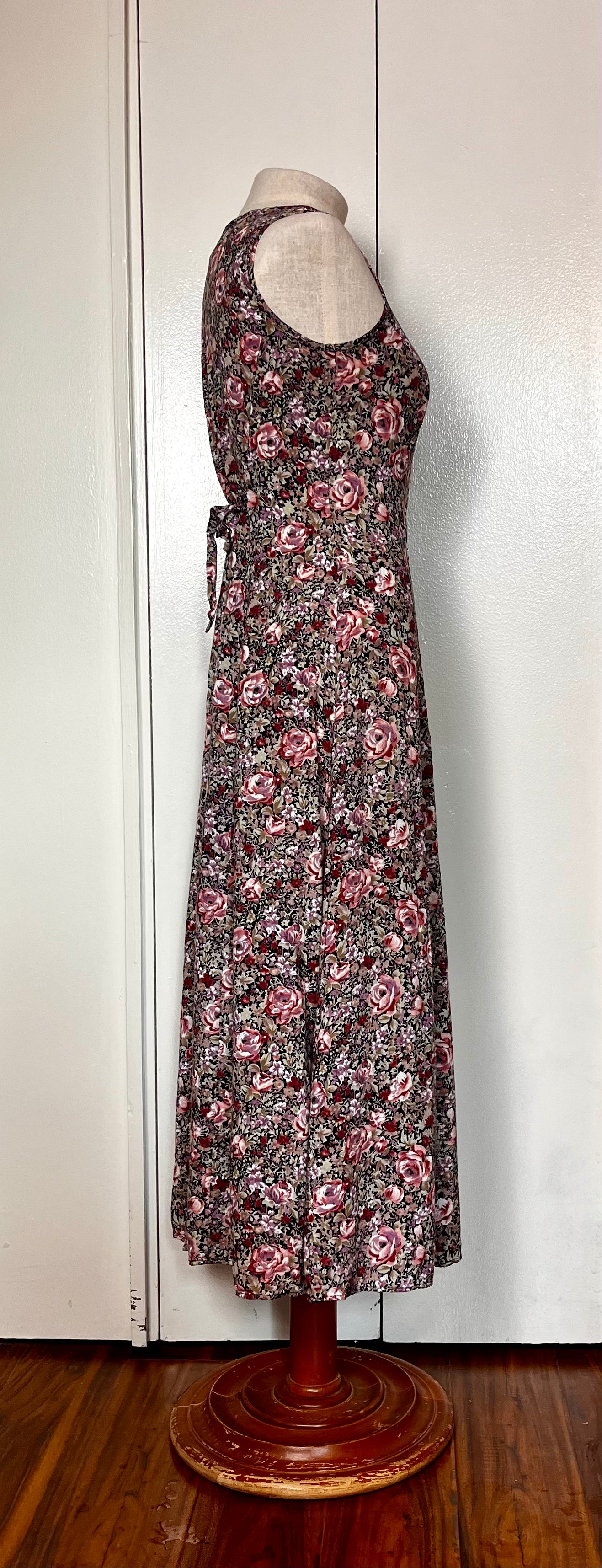 Vintage 1990's "All That Jazz" Cabbage Rose Tie-Back Maxi Dress