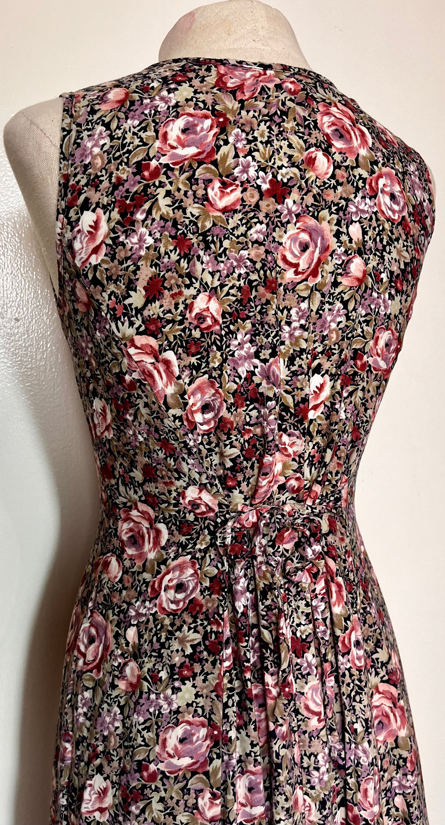 Vintage 1990's "All That Jazz" Cabbage Rose Tie-Back Maxi Dress