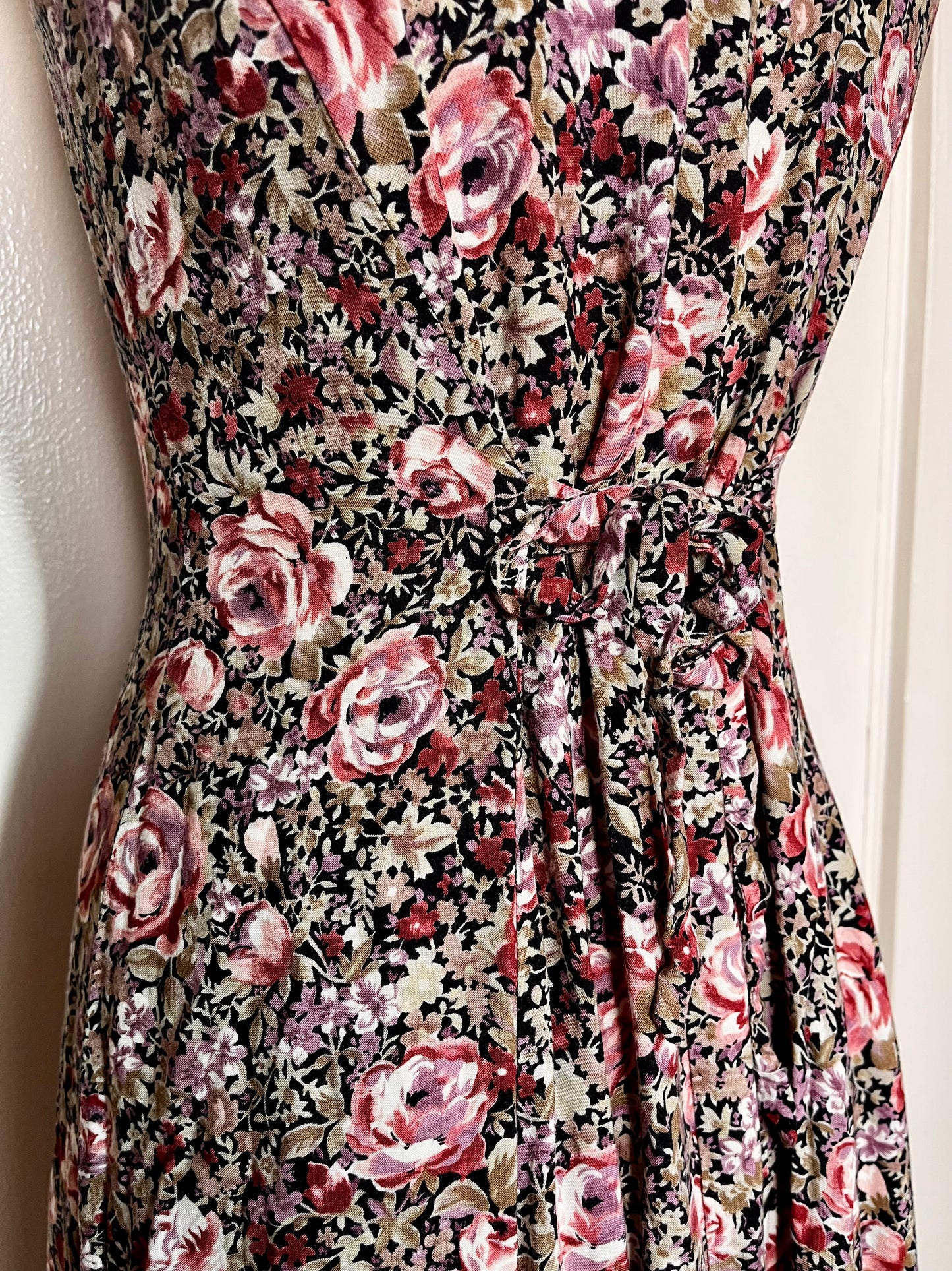 Vintage 1990's "All That Jazz" Cabbage Rose Tie-Back Maxi Dress