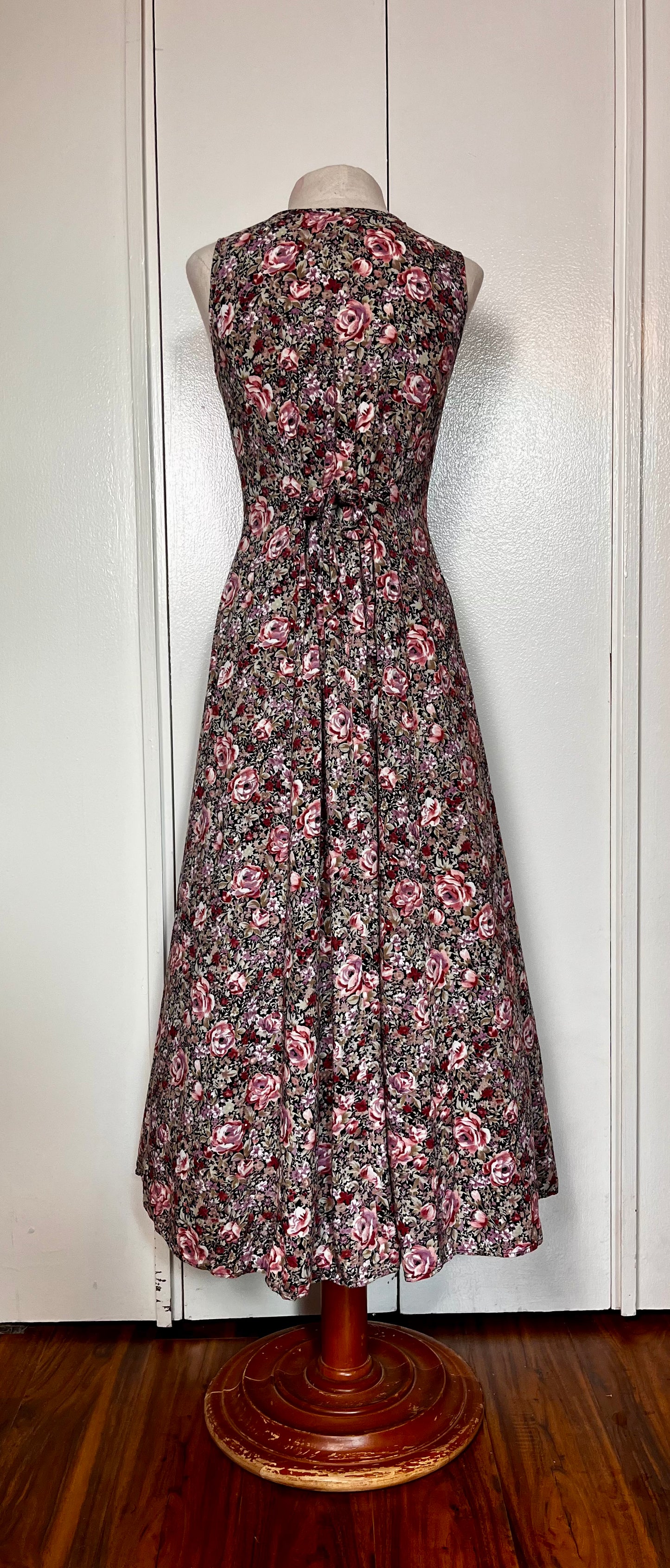 Vintage 1990's "All That Jazz" Cabbage Rose Tie-Back Maxi Dress