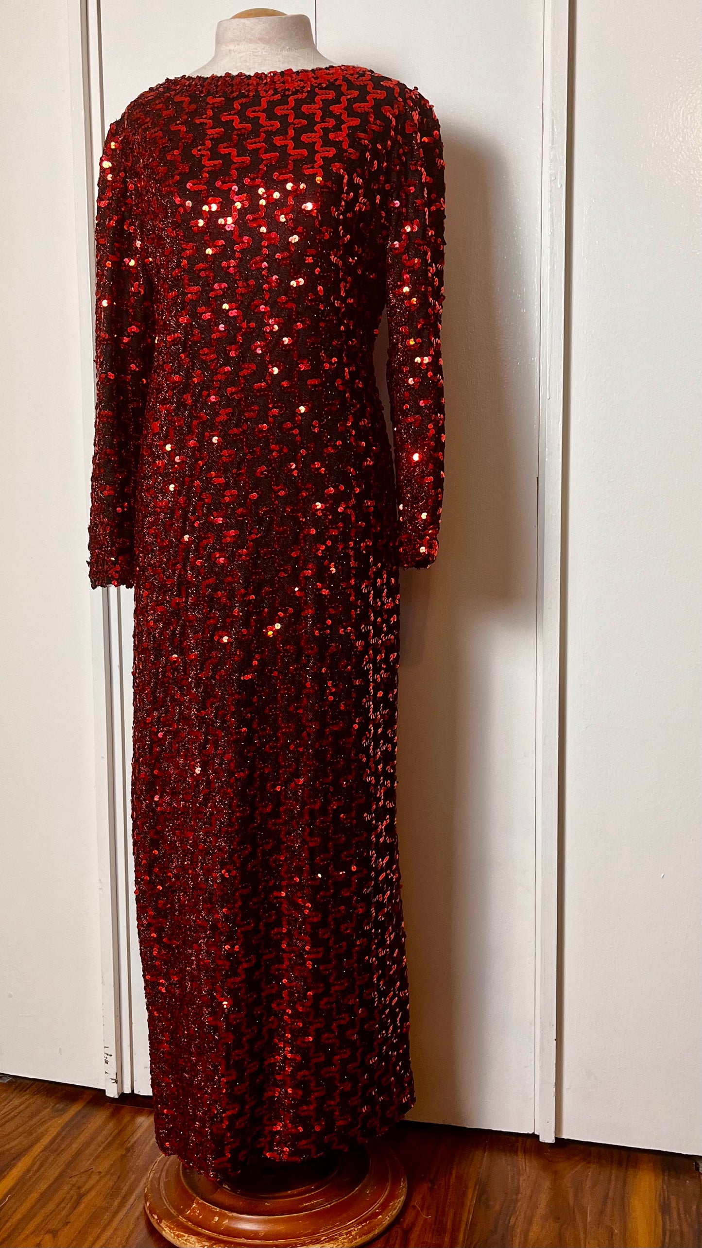 Vintage 1970's "Lilli Diamond" Red Sequin Long Sleeve Maxi Dress