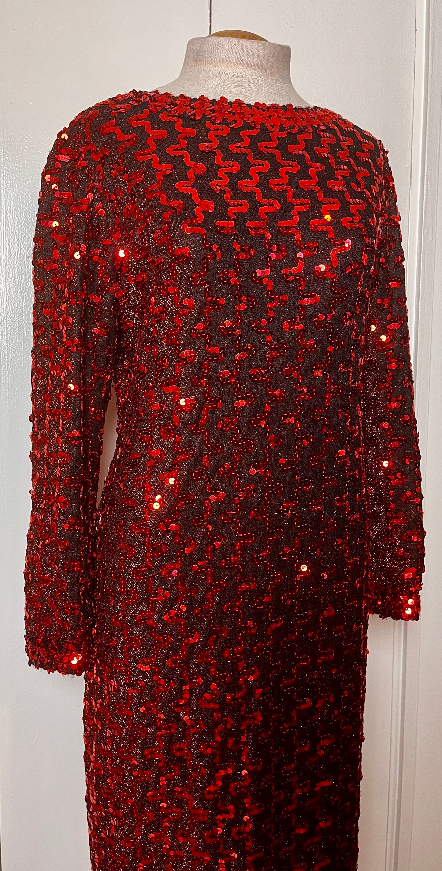 Vintage 1970's "Lilli Diamond" Red Sequin Long Sleeve Maxi Dress