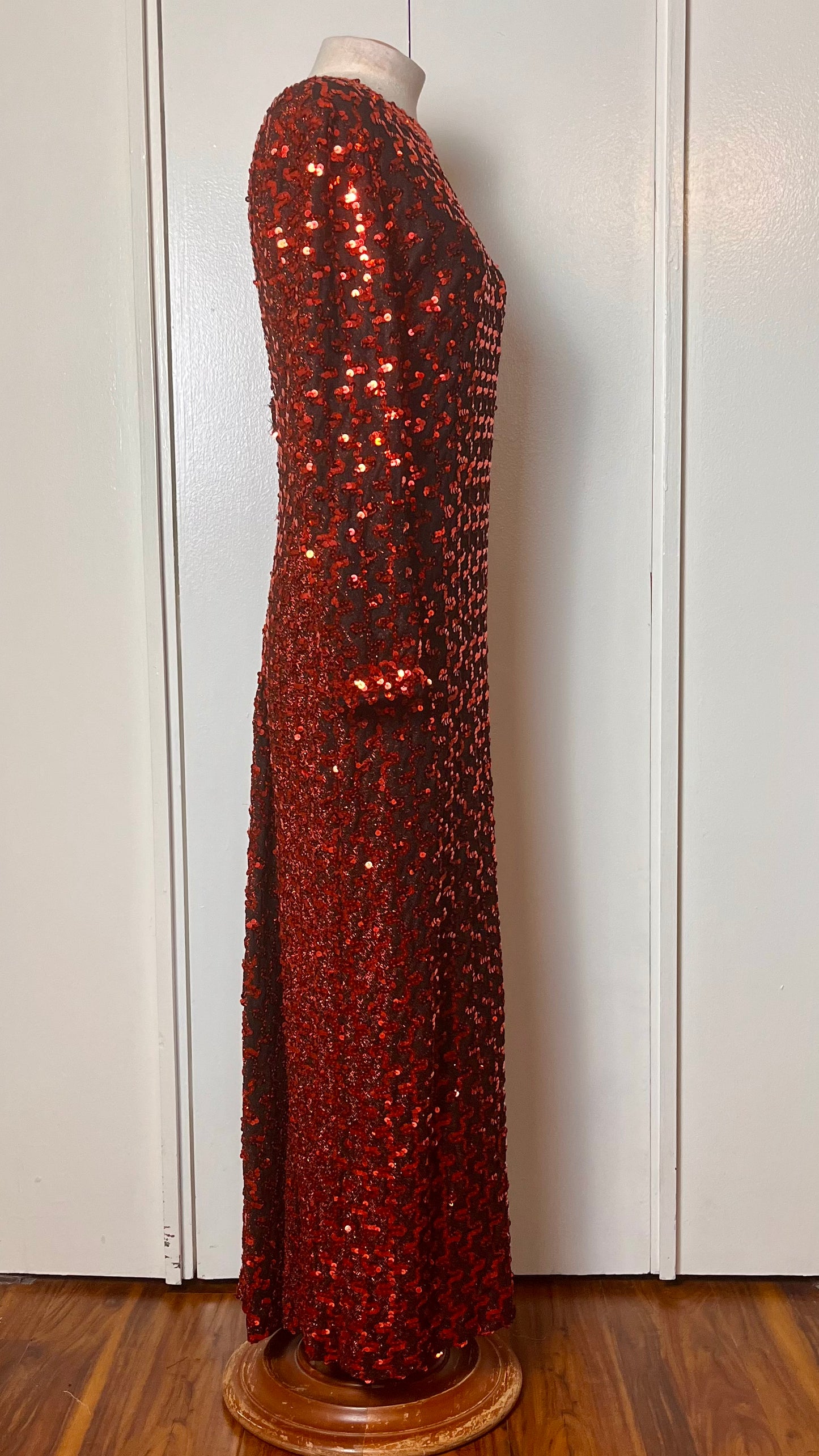 Vintage 1970's "Lilli Diamond" Red Sequin Long Sleeve Maxi Dress