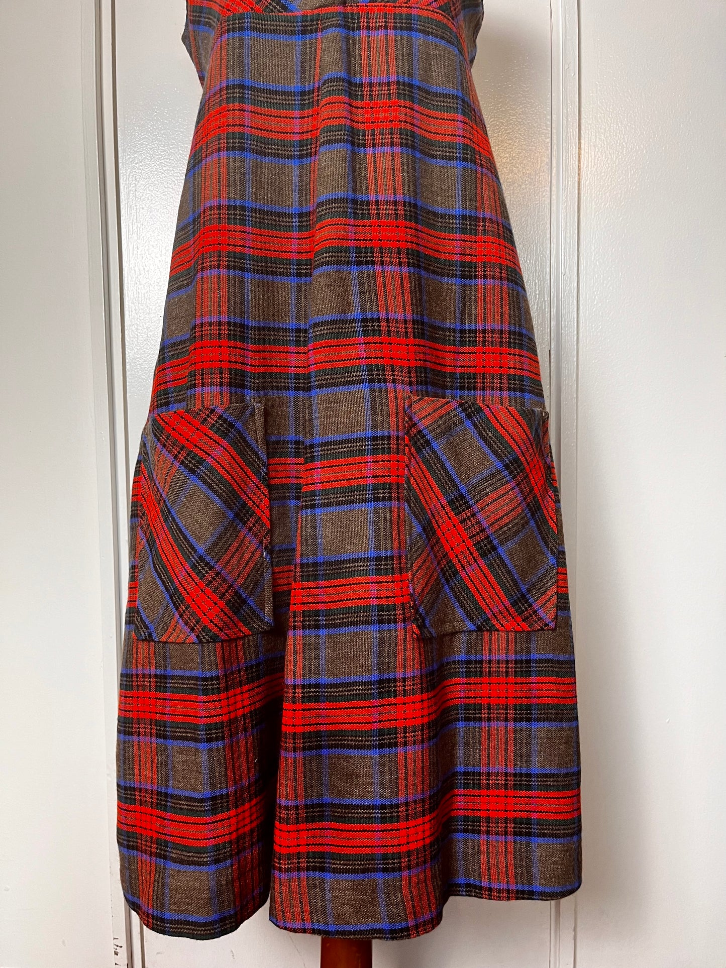 Vintage 1970's Plaid Button-Front Empire Waist Shift Dress