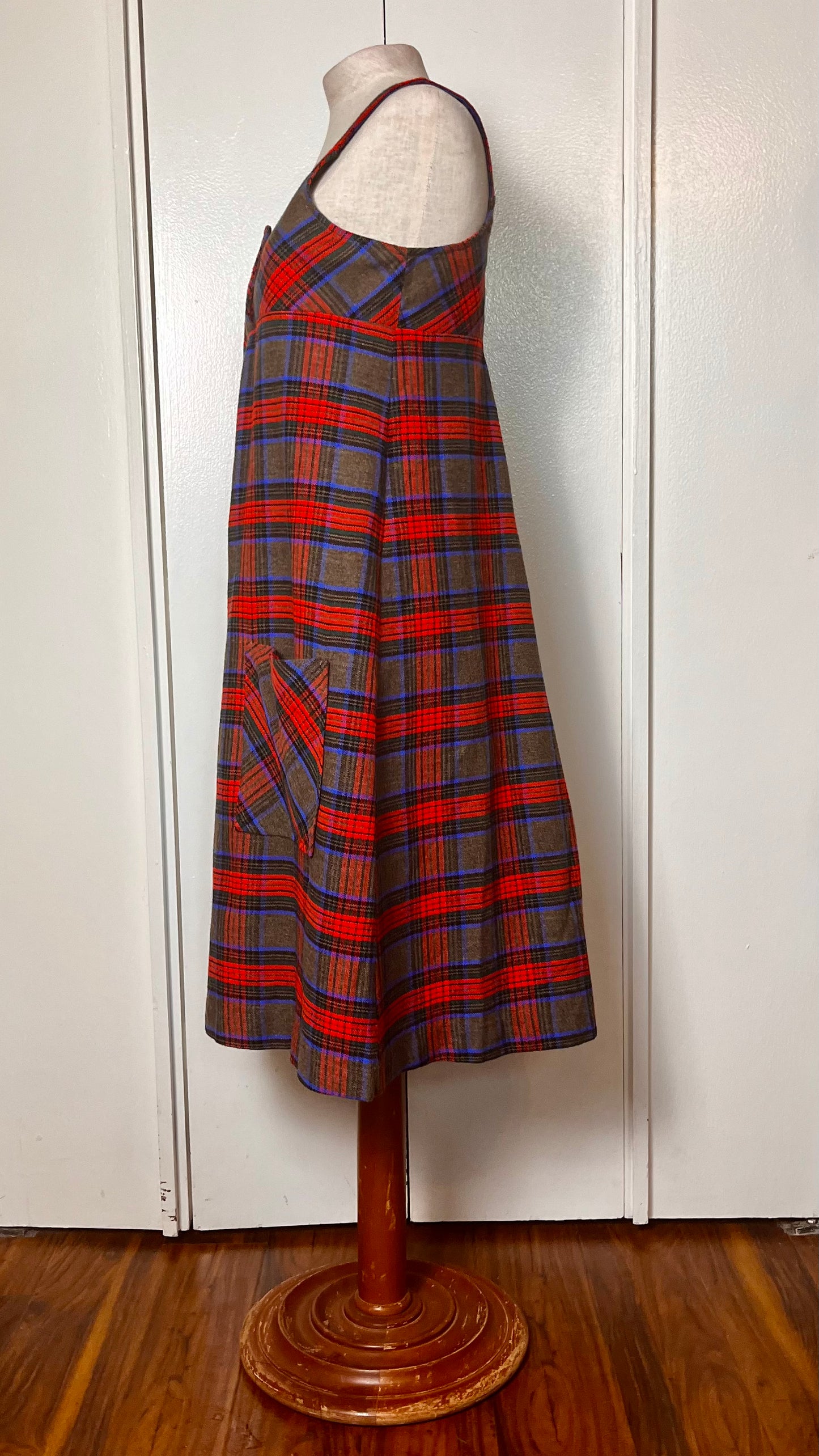 Vintage 1970's Plaid Button-Front Empire Waist Shift Dress