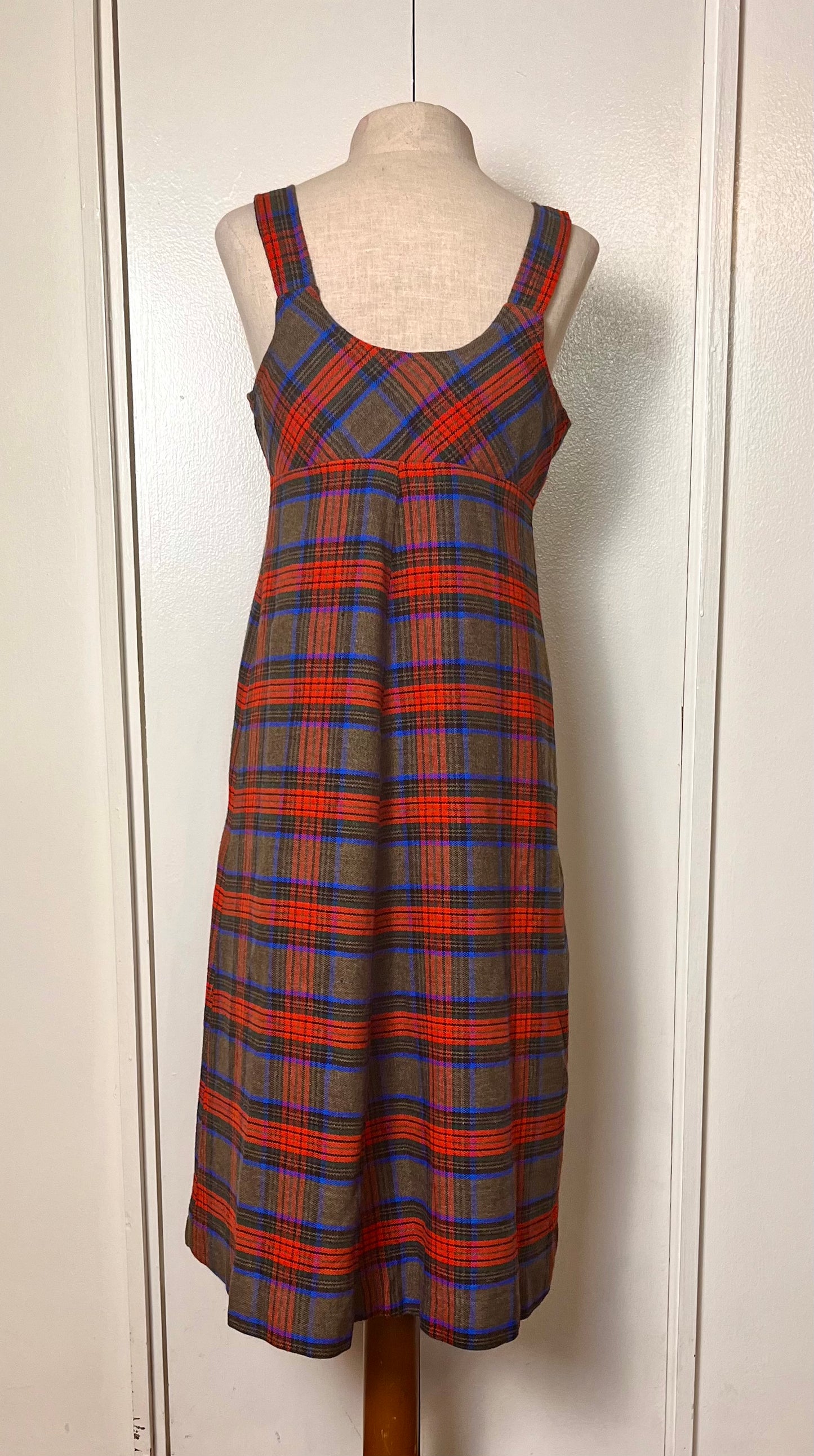 Vintage 1970's Plaid Button-Front Empire Waist Shift Dress