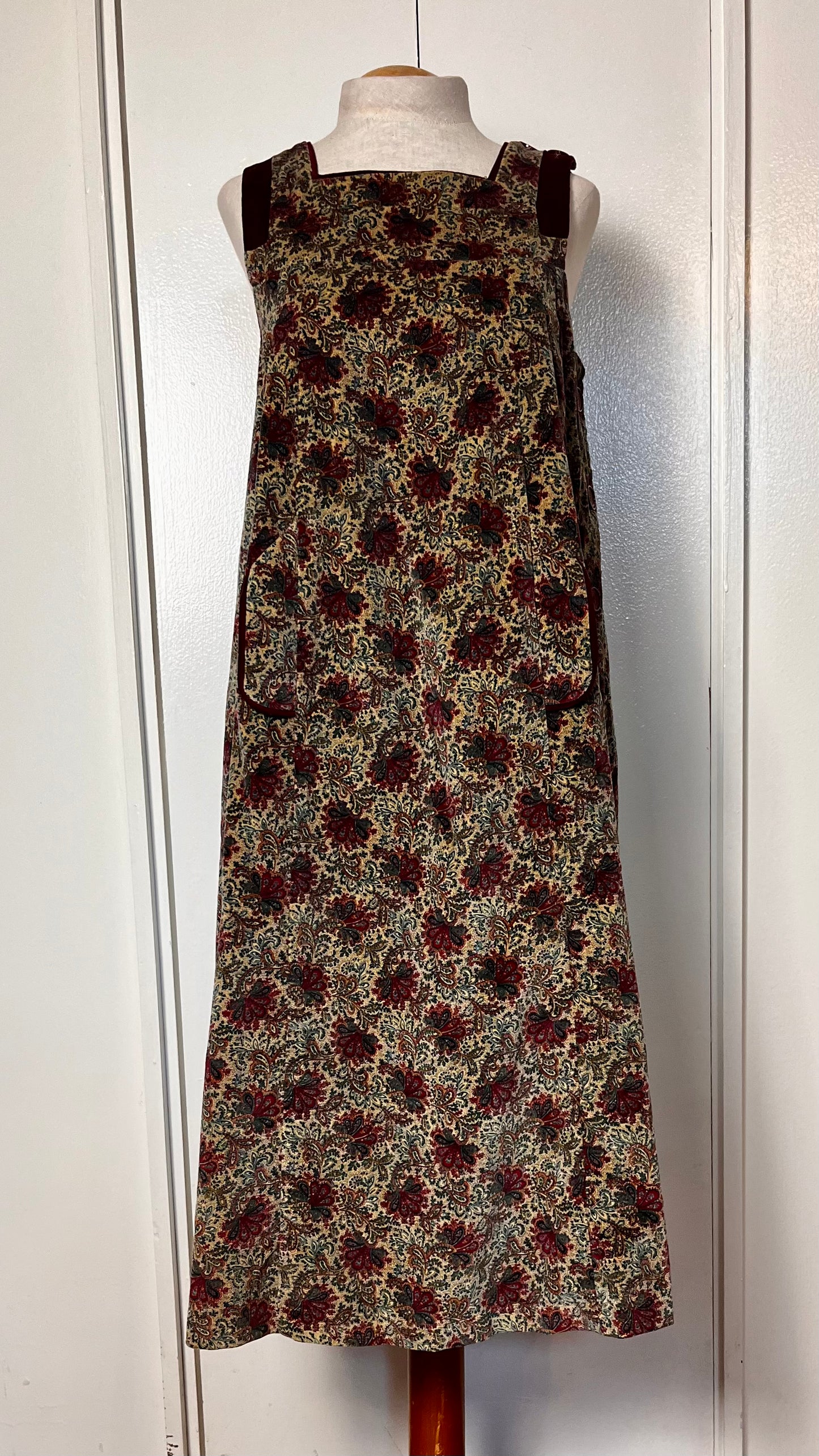 Vintage 1980's Paisley & Velvet Side-Button Closure Tent Jumper Dress