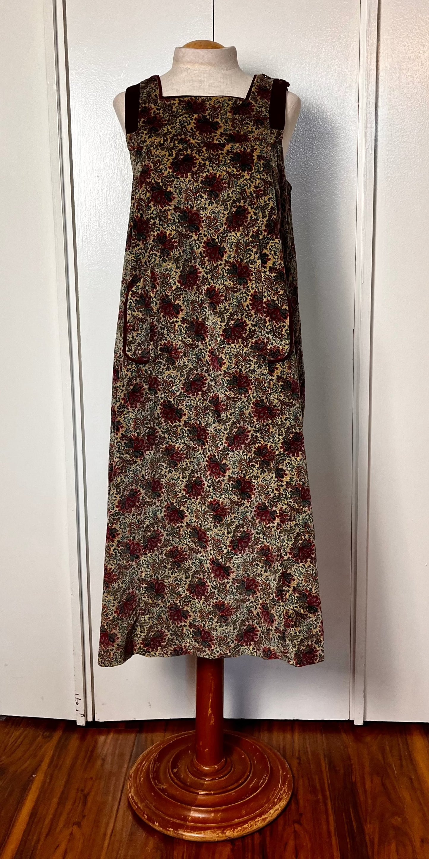 Vintage 1980's Paisley & Velvet Side-Button Closure Tent Jumper Dress