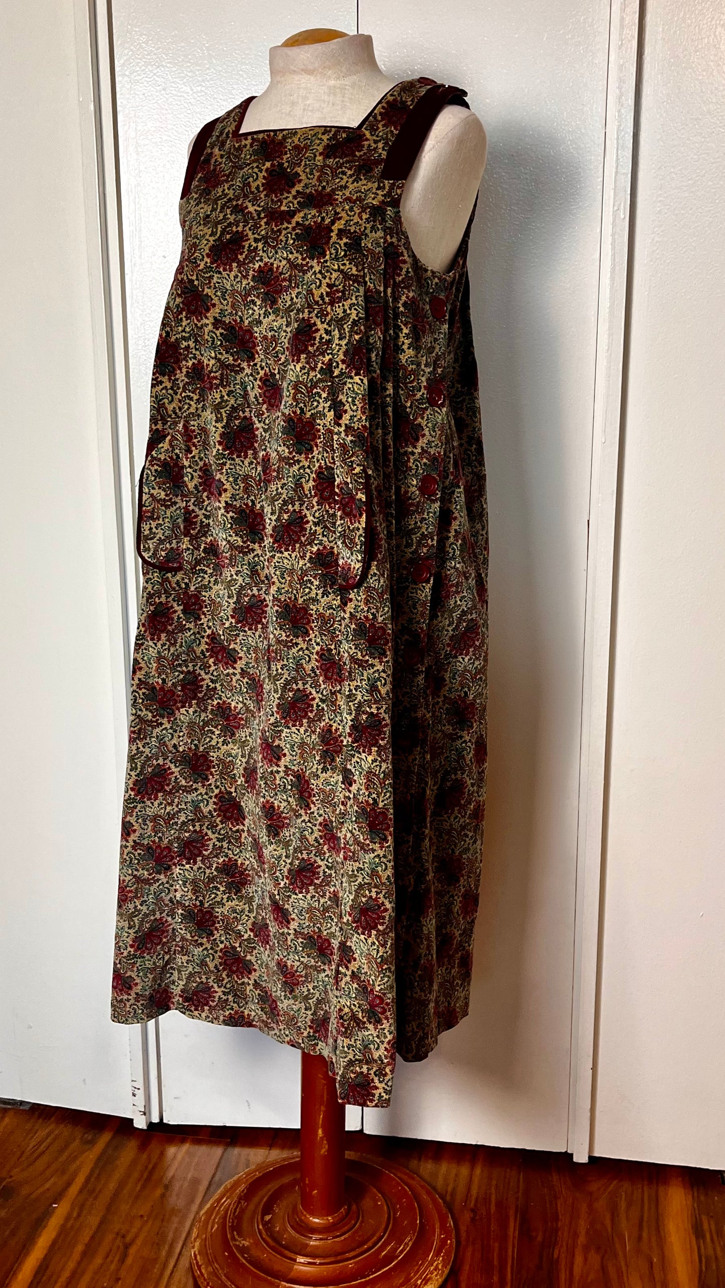 Vintage 1980's Paisley & Velvet Side-Button Closure Tent Jumper Dress