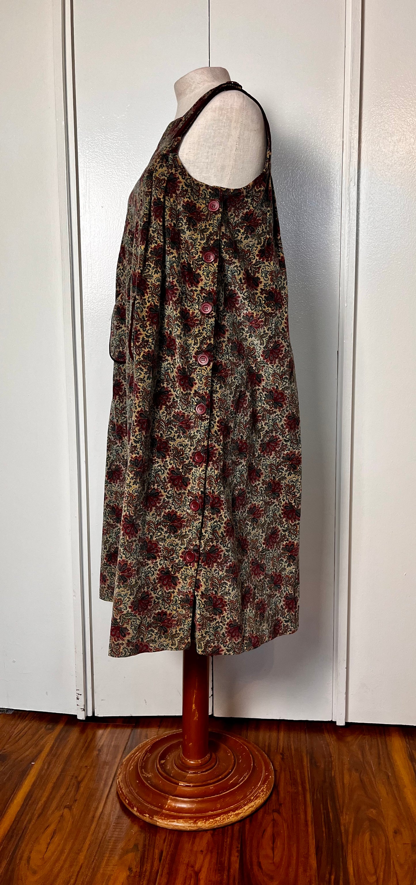 Vintage 1980's Paisley & Velvet Side-Button Closure Tent Jumper Dress