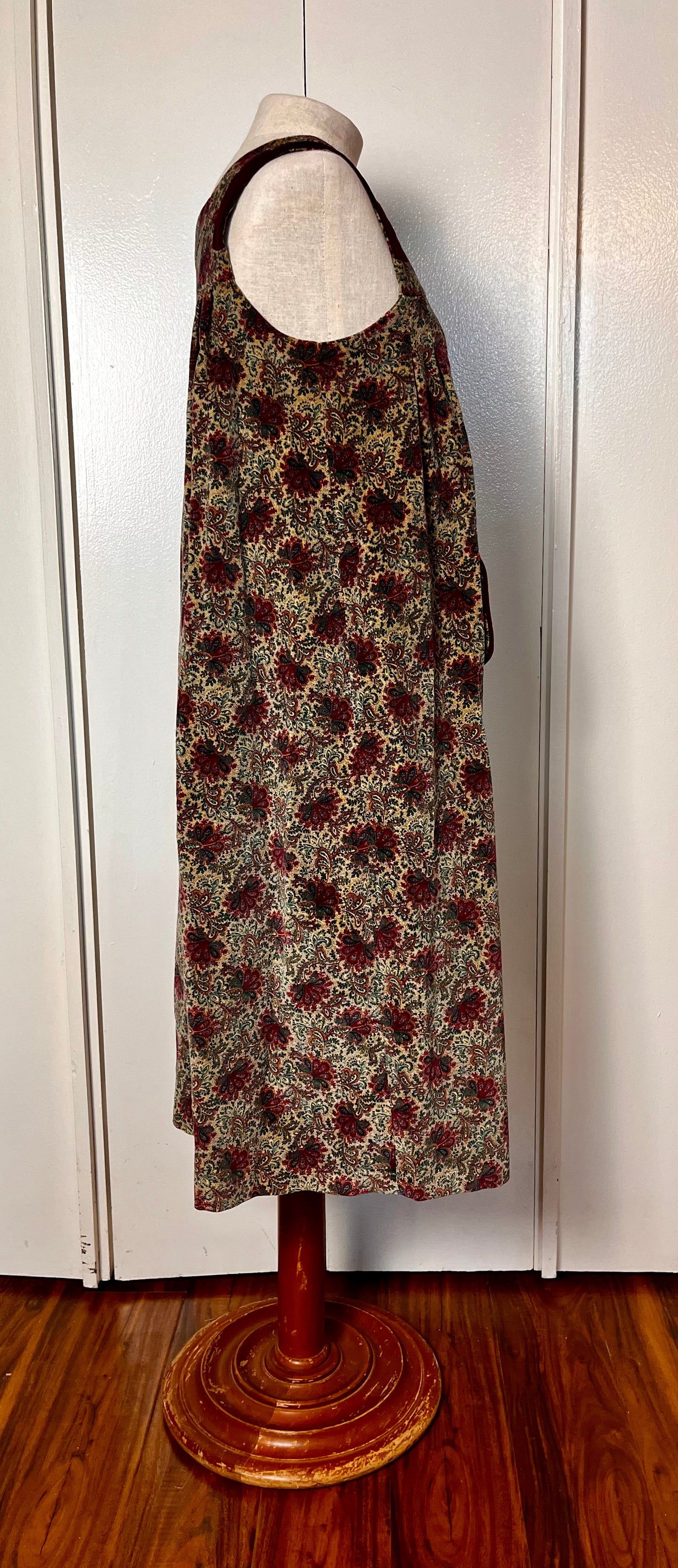 Vintage 1980's Paisley & Velvet Side-Button Closure Tent Jumper Dress