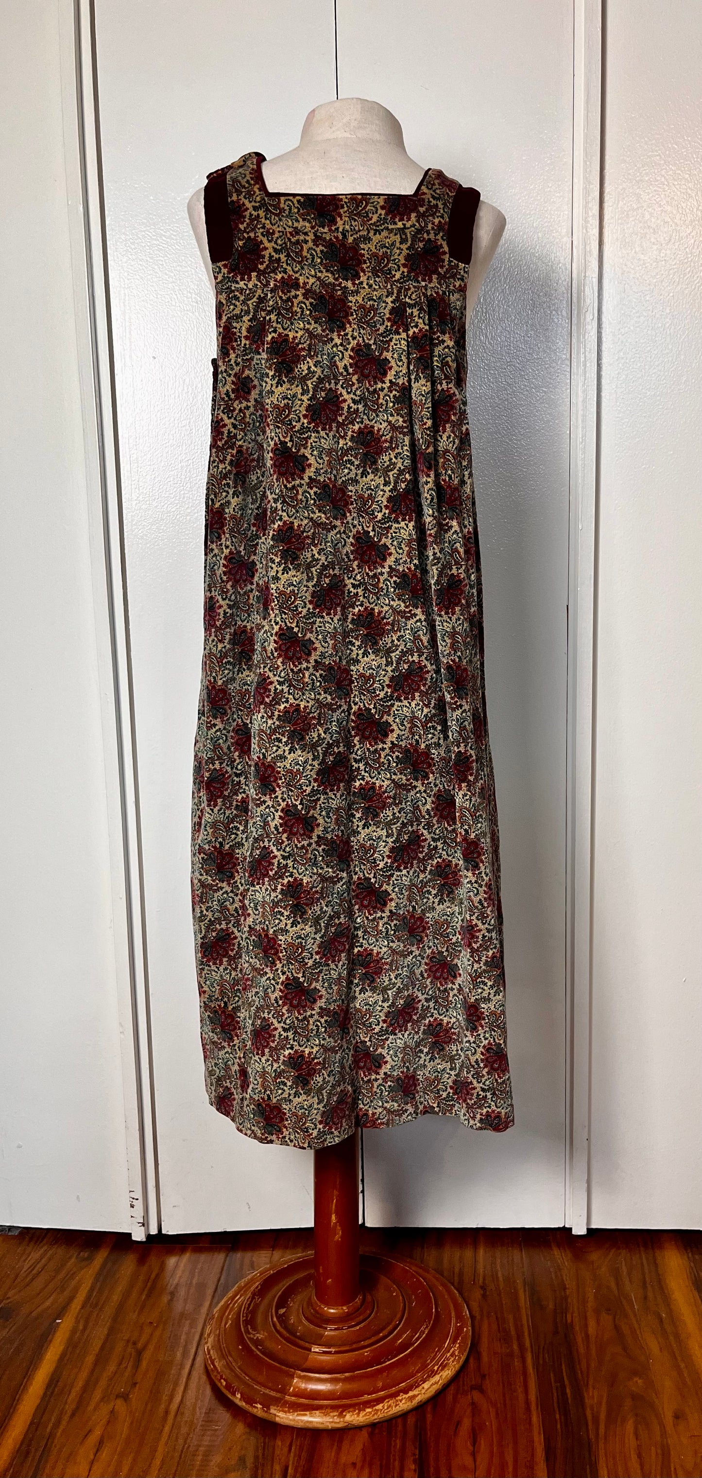 Vintage 1980's Paisley & Velvet Side-Button Closure Tent Jumper Dress