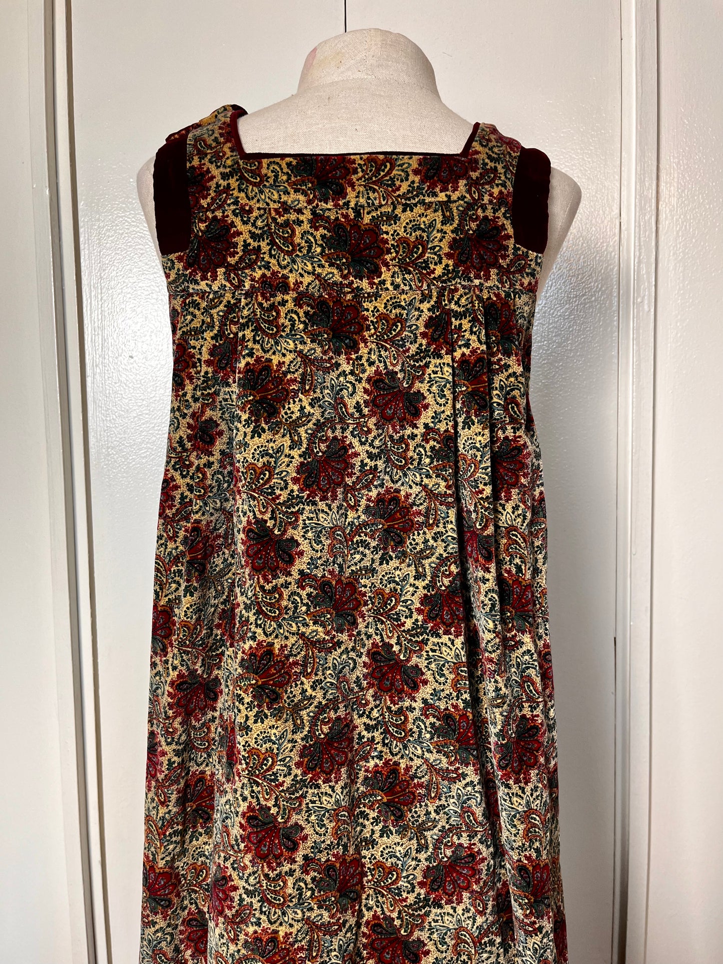 Vintage 1980's Paisley & Velvet Side-Button Closure Tent Jumper Dress