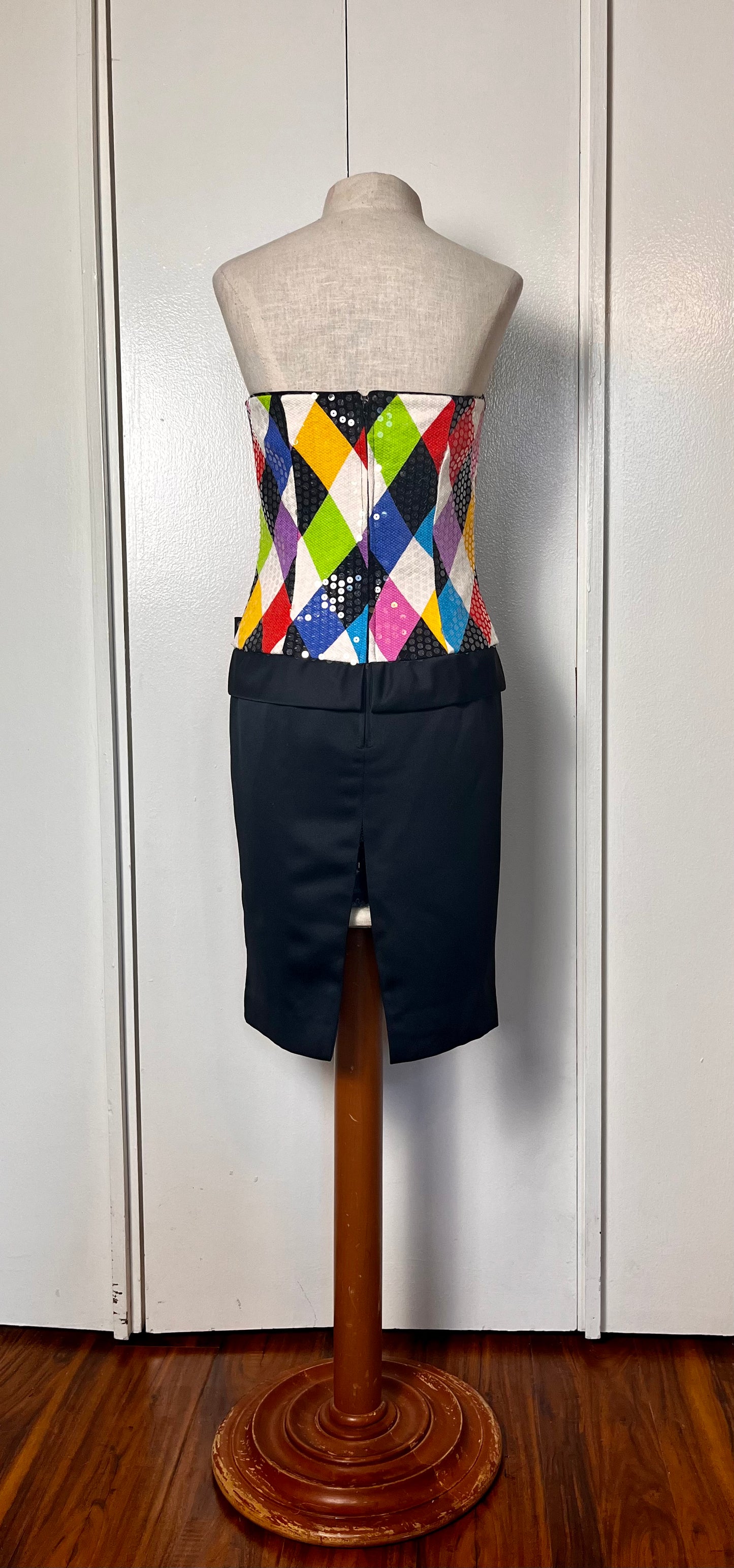 Vintage 1990's "Jenna Benjamin" Rainbow Harlequin Strapless Mini Dress