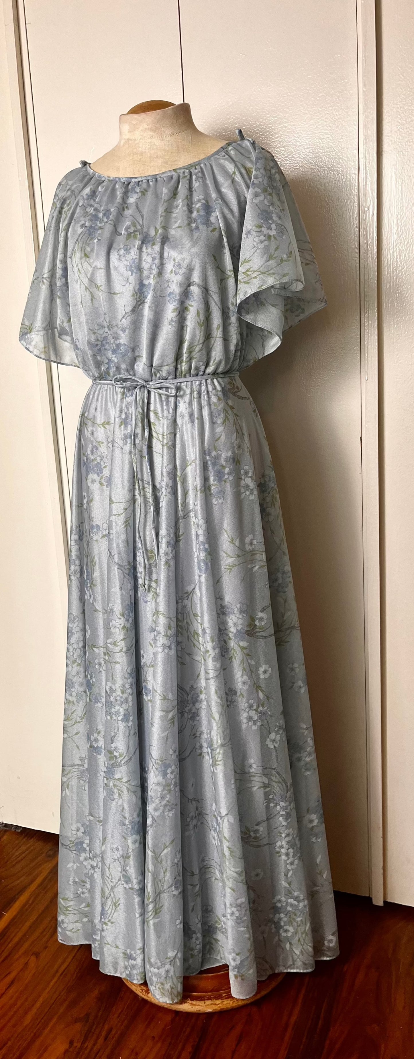 Vintage 1970's "Home-Sewn" Blue Floral Maxi Dress