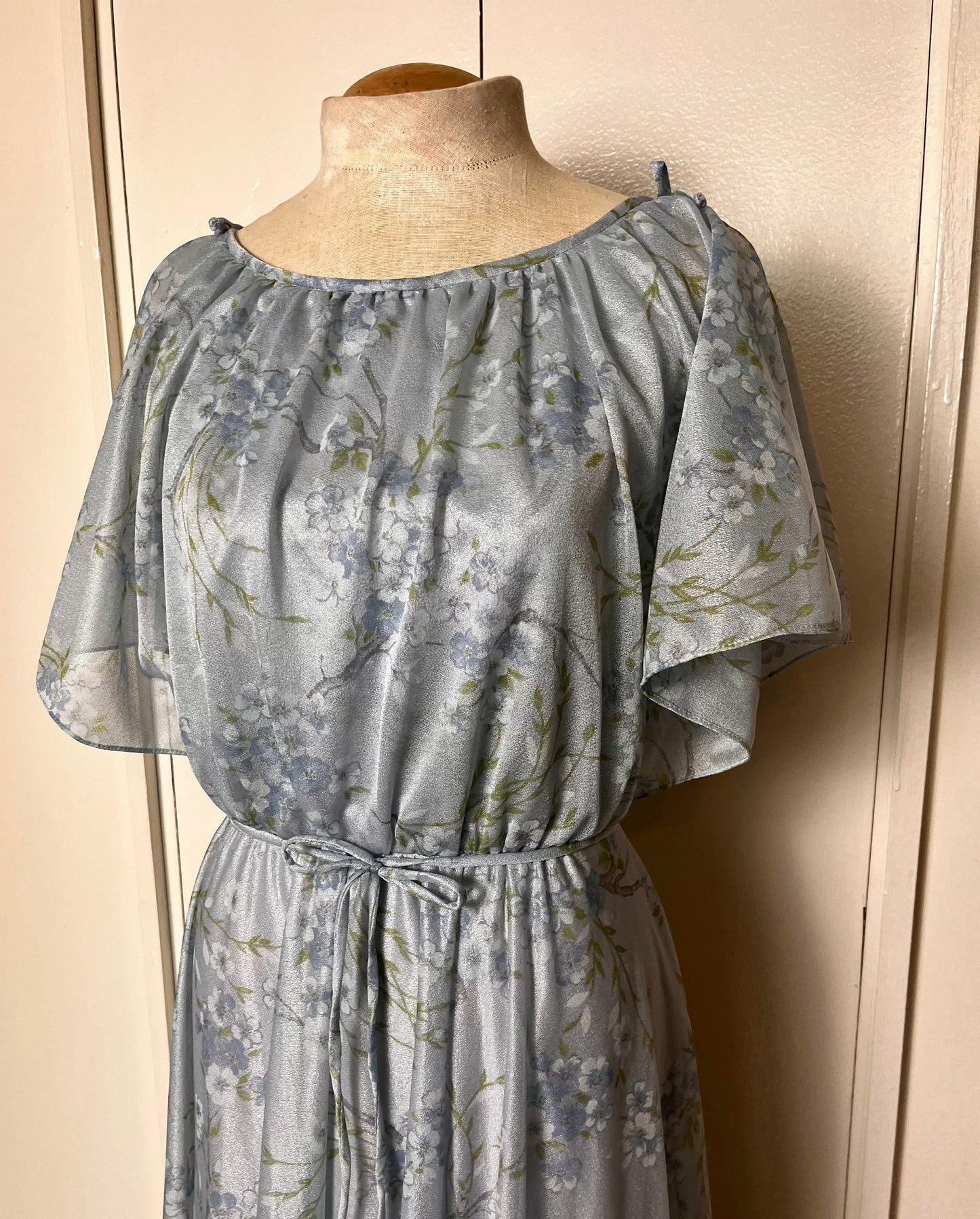 Vintage 1970's "Home-Sewn" Blue Floral Maxi Dress